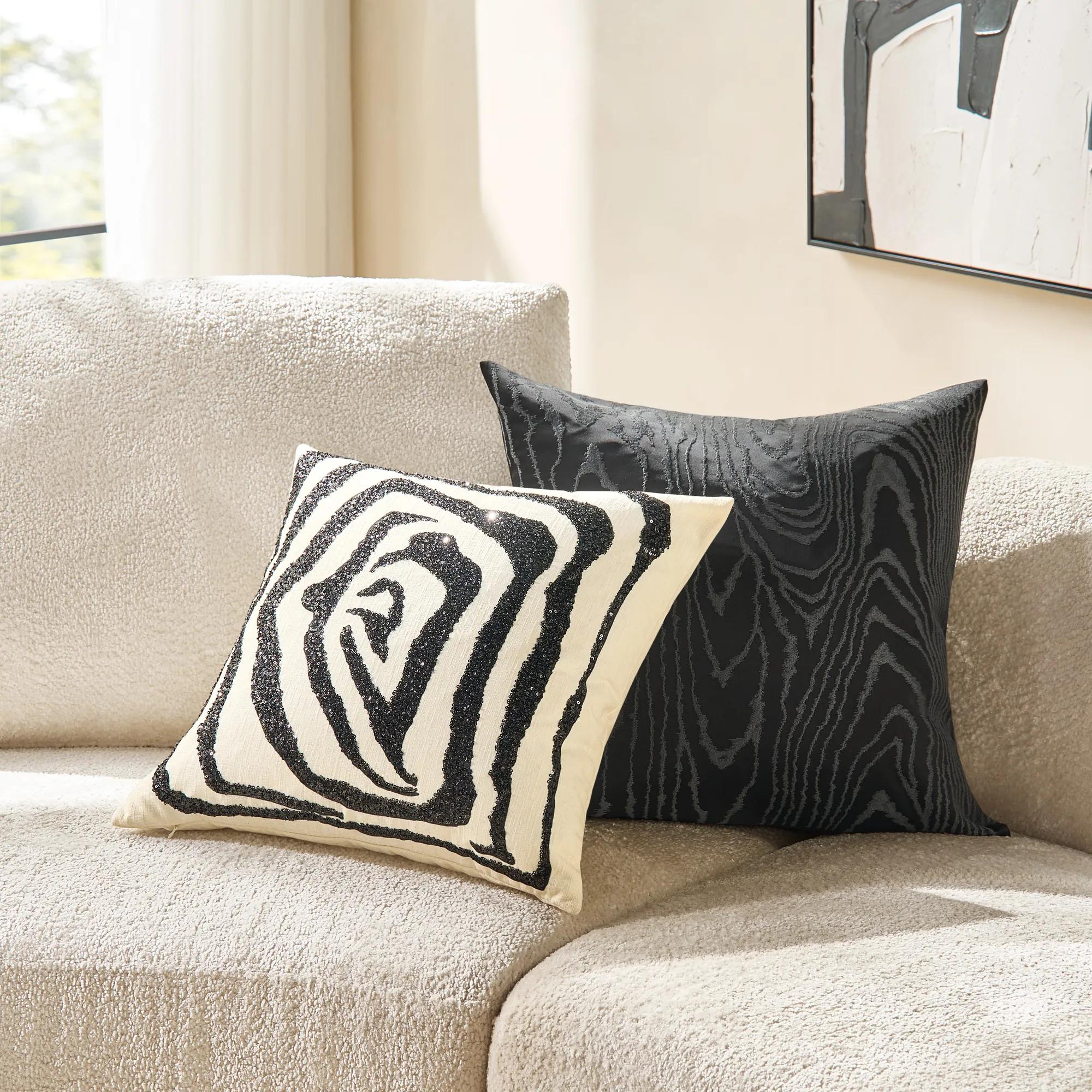 Jael Embellished Abstract Animal Pillow 20" - Black/Ivory