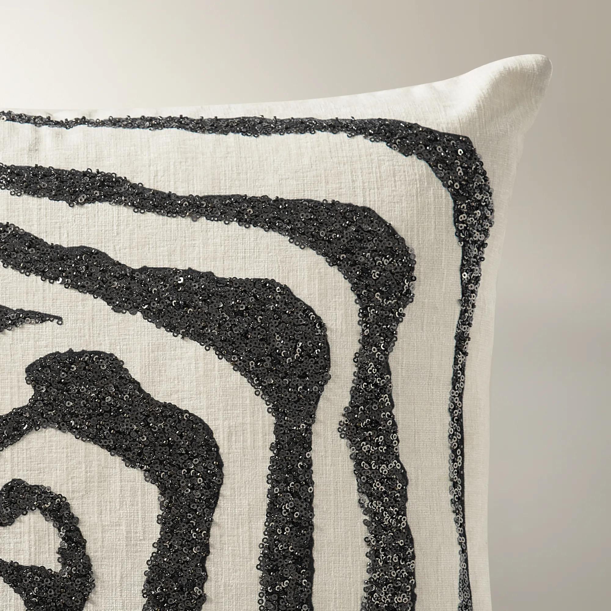 Jael Embellished Abstract Animal Pillow 20" - Black/Ivory