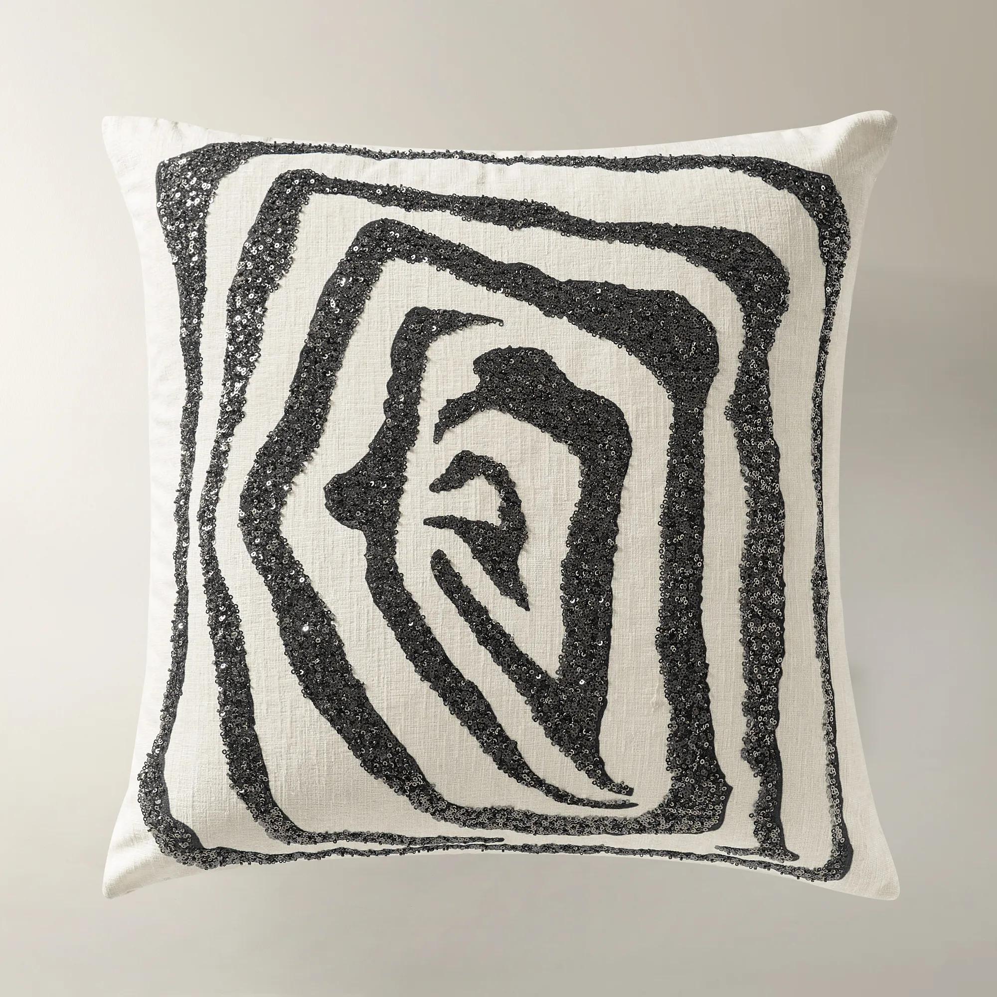 Jael Embellished Abstract Animal Pillow 20" - Black/Ivory