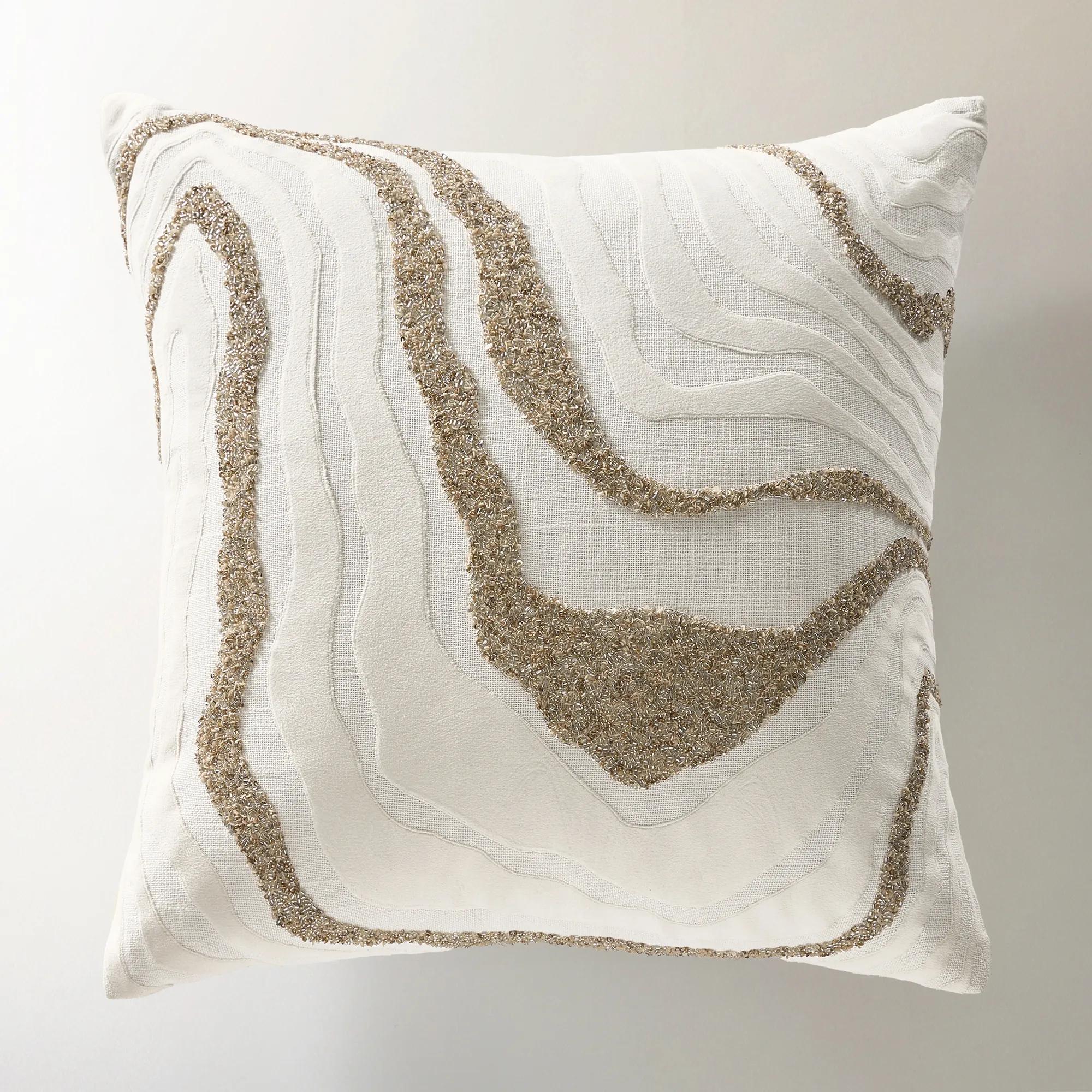 Nomi Bead Embroidered Pillow 20" - White/Champagne