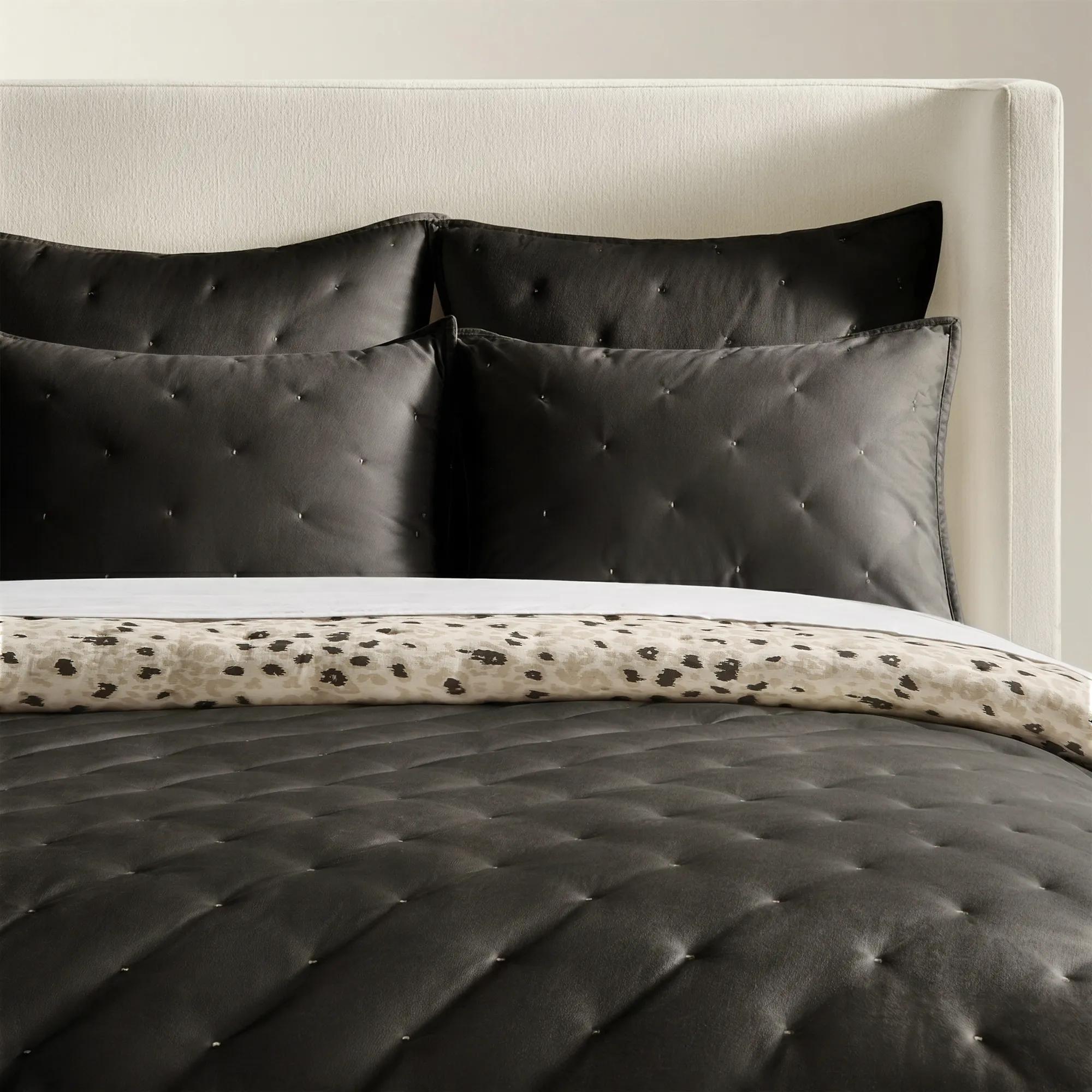 Nemera Reversible Velvet & Leopard Quilt Set - Graphite/Leopard