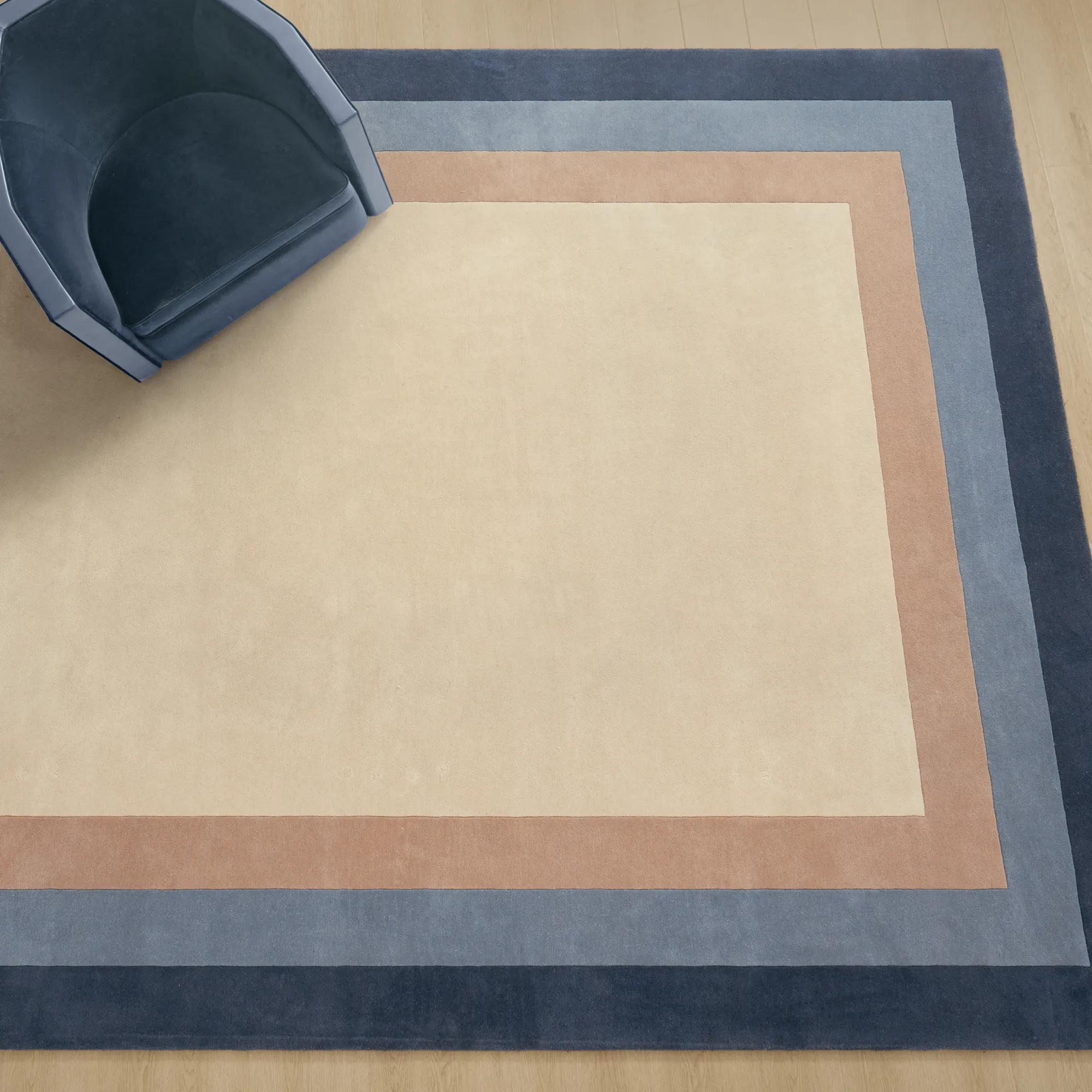 Bastien Border Wool Rug - Dusty Blue/Taupe/Ivory
