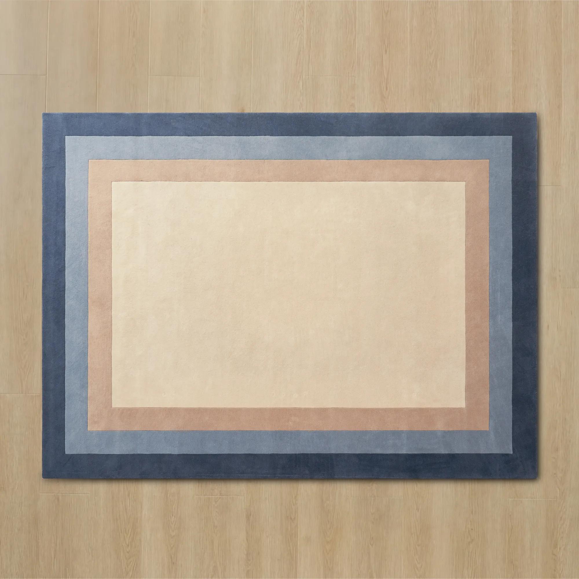 Bastien Border Wool Rug - Dusty Blue/Taupe/Ivory