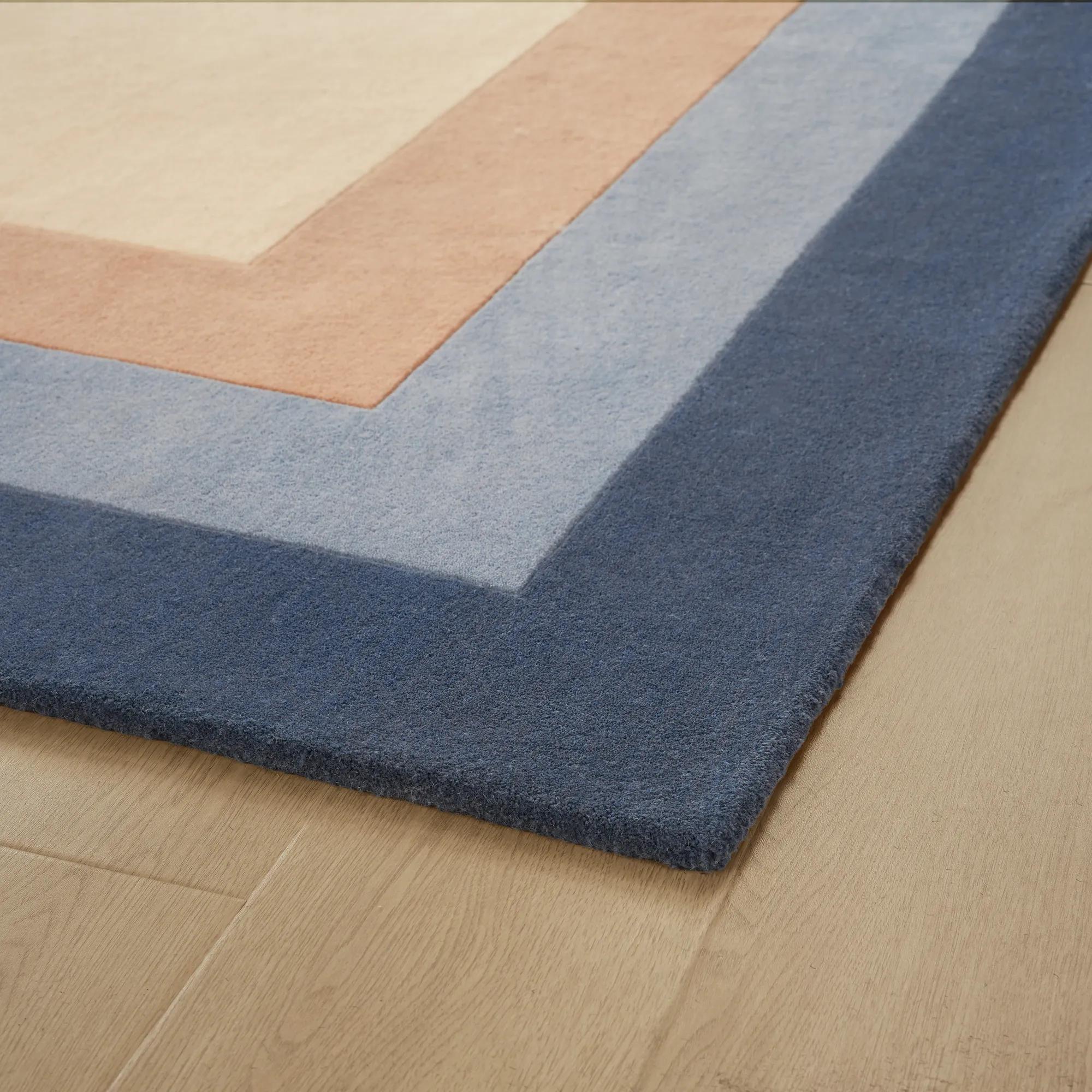 Bastien Border Wool Rug - Dusty Blue/Taupe/Ivory