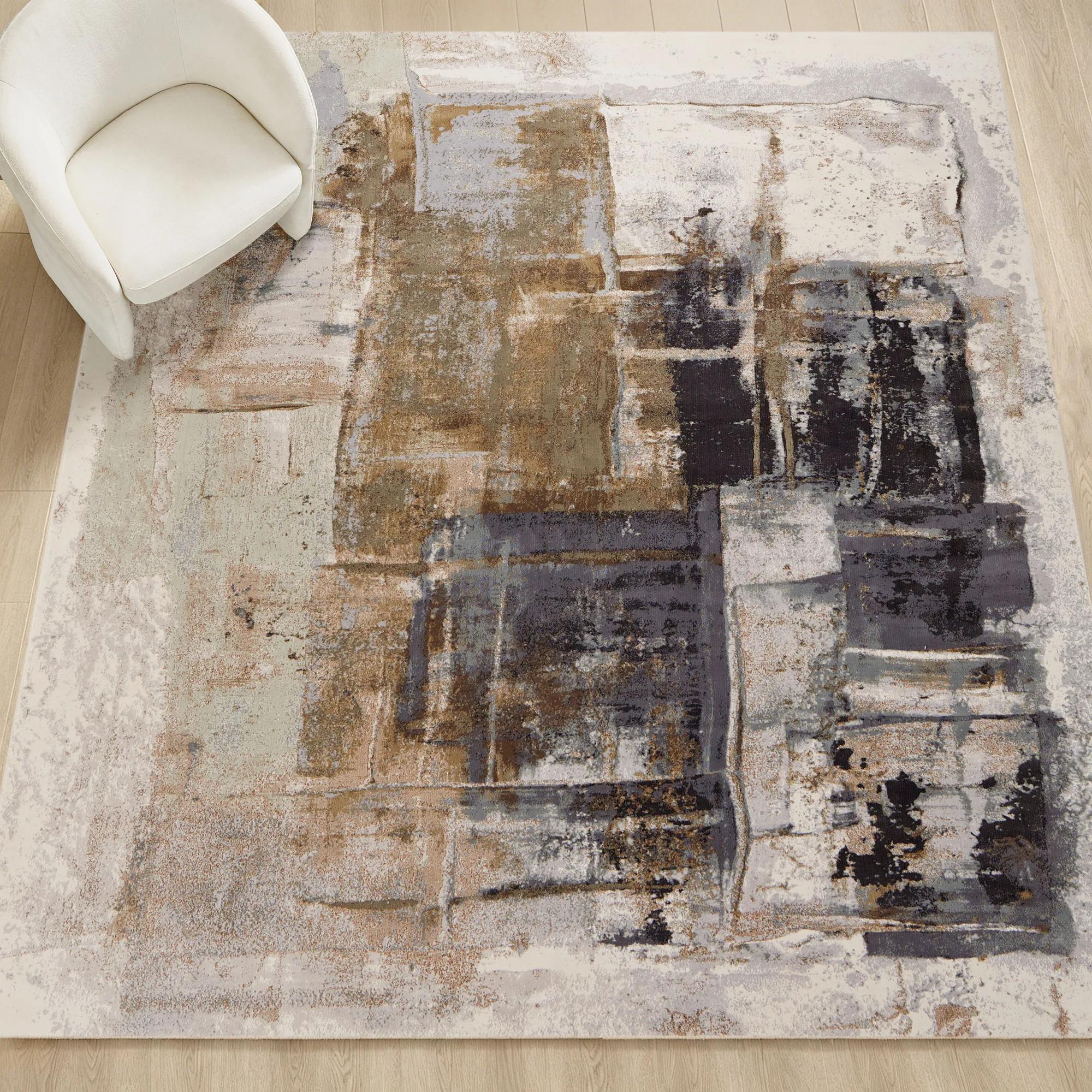 Gaia Abstract Rugs- Grey/Charcoal/Ivory/Gold/Blue