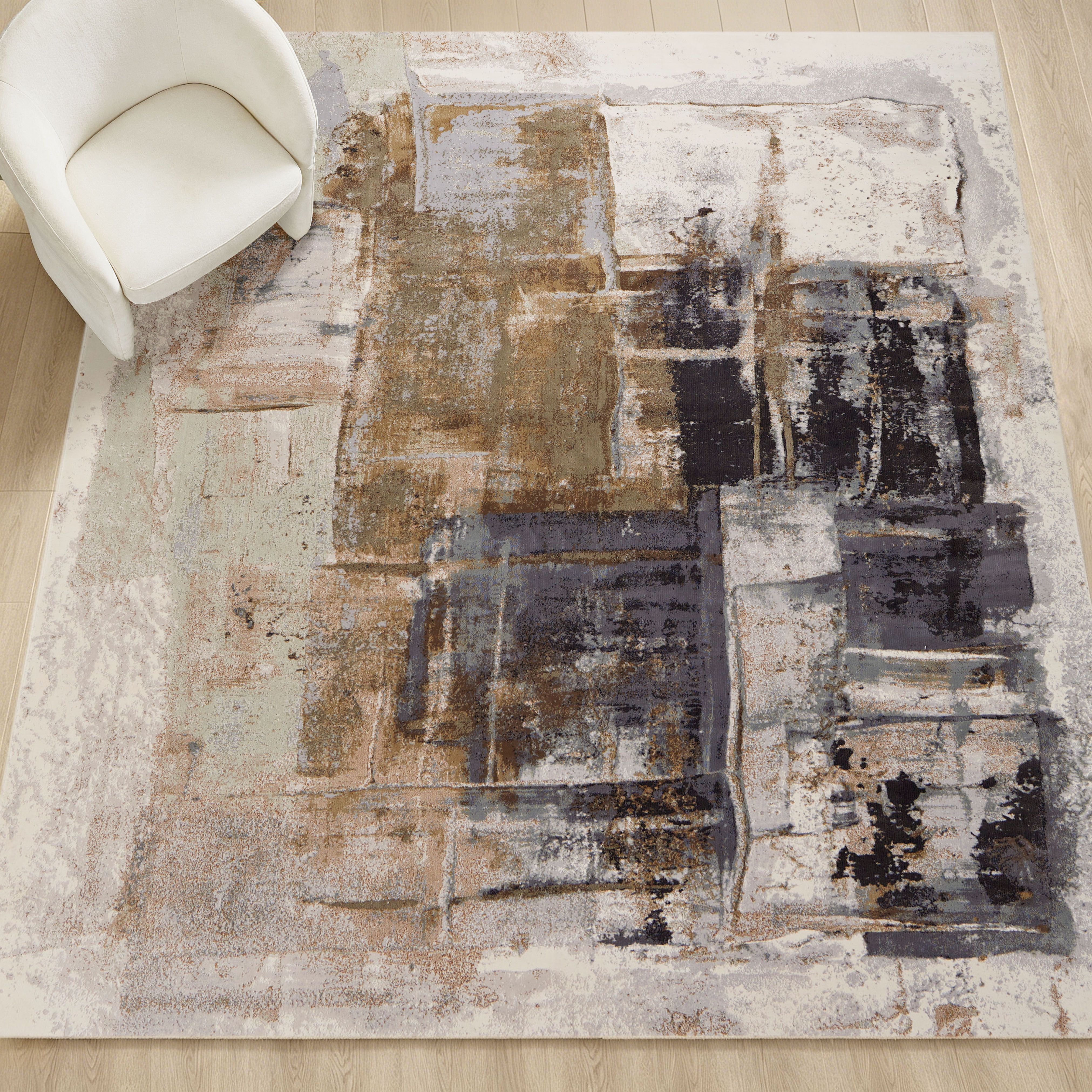 Gaia Abstract Rugs- Grey/Charcoal/Ivory/Gold/Blue