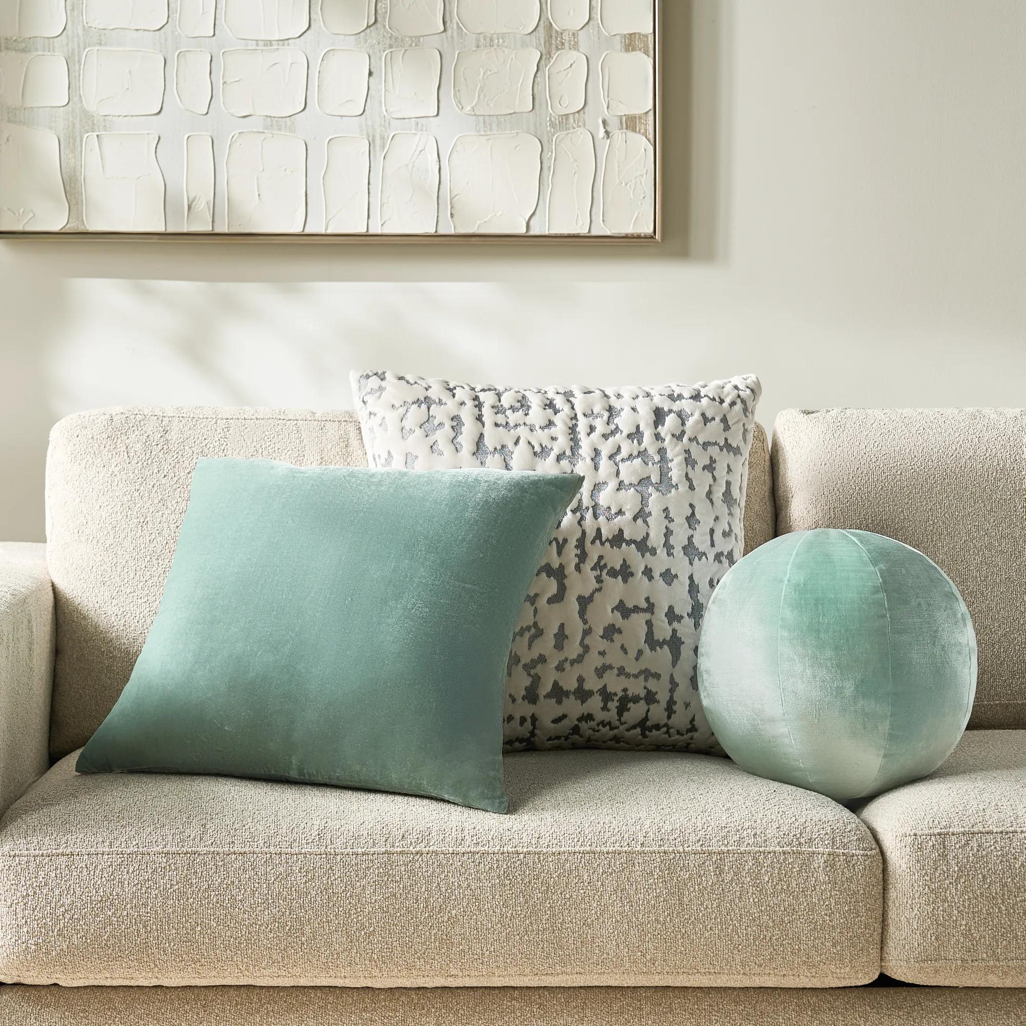 Delia Silky Velvet Pillow 20" - Eggshell Blue