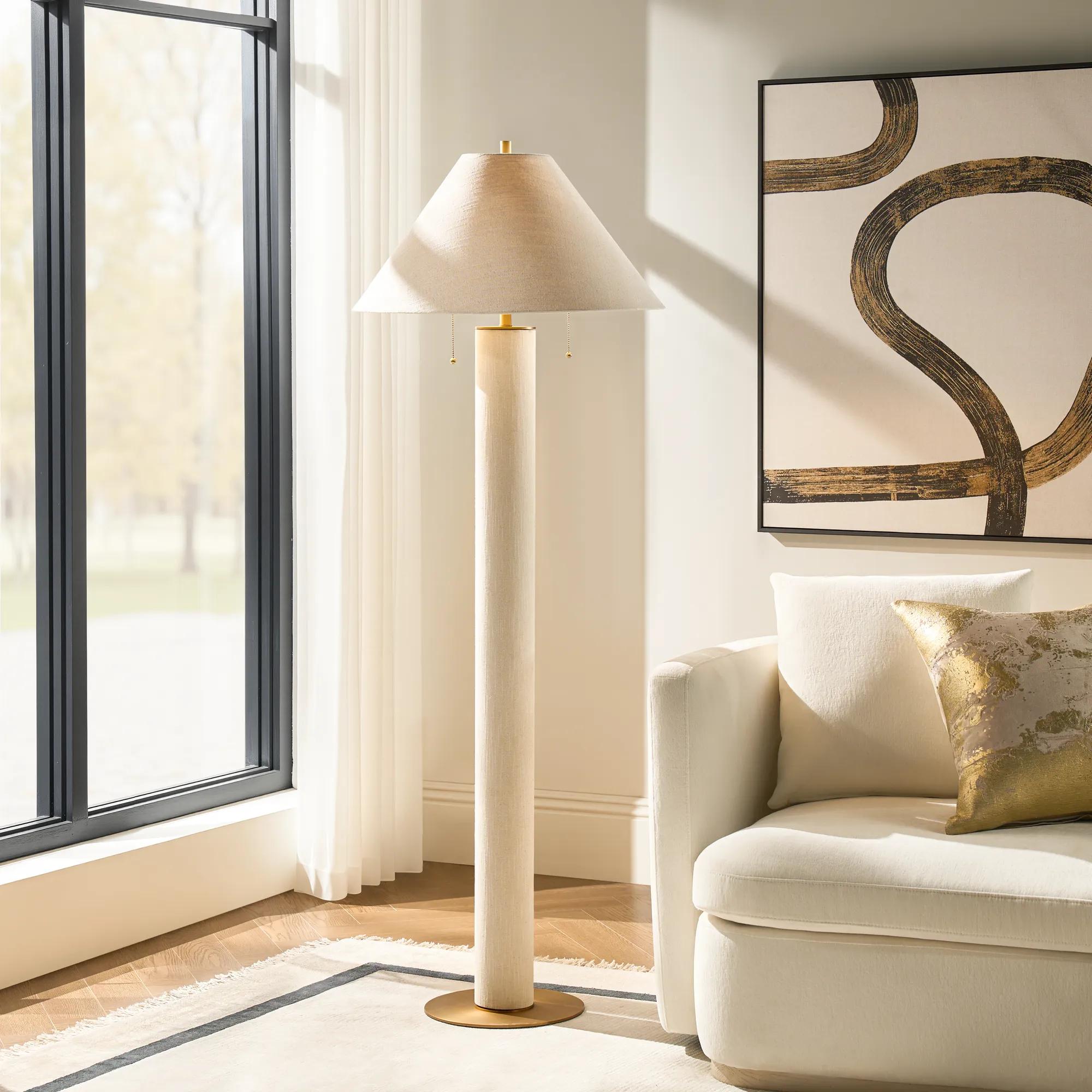 Della Linen & Brass Floor Lamp