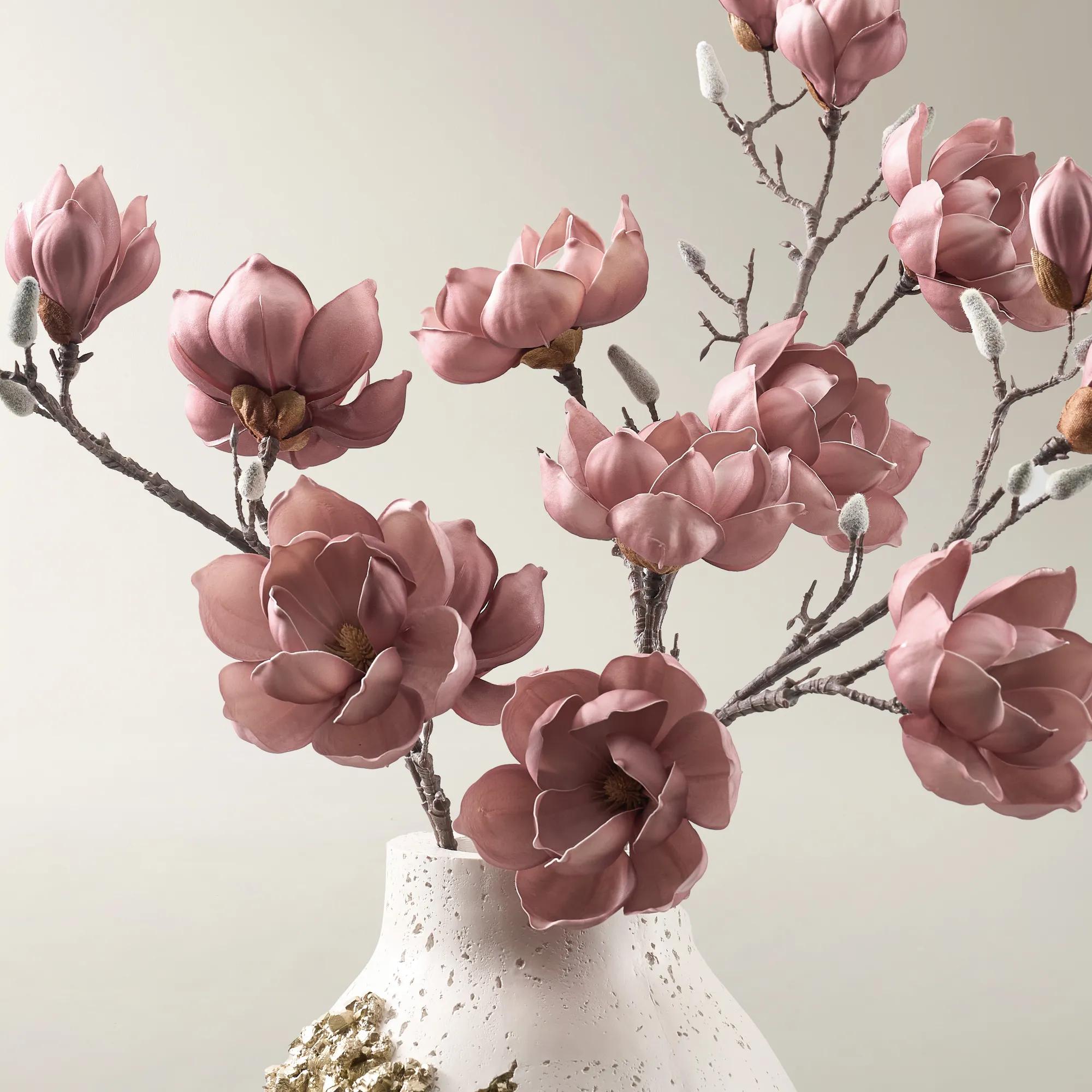Pearlized Antique Mauve Magnolia Stem 40" - Set of 3