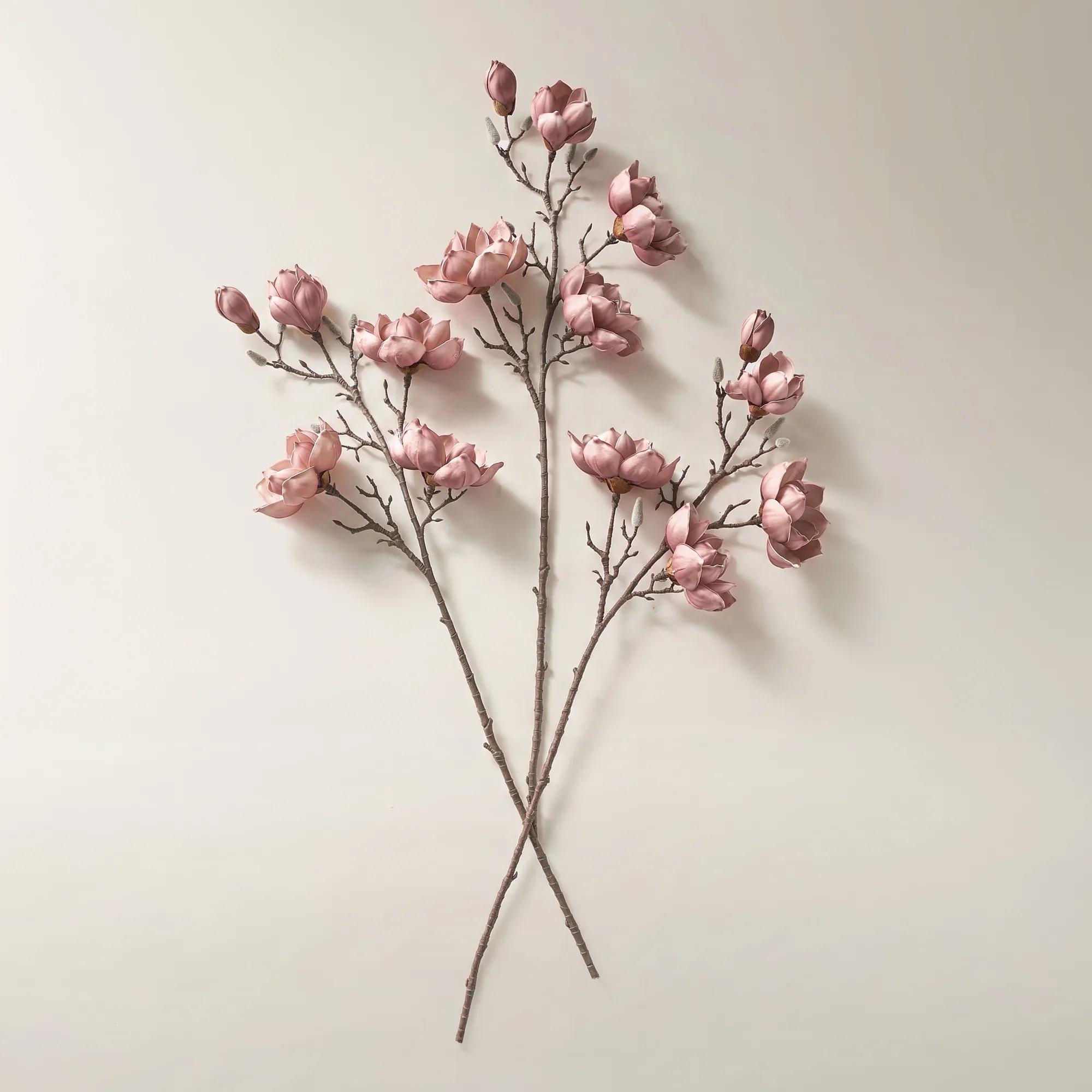 Pearlized Antique Mauve Magnolia Stem 40" - Set of 3