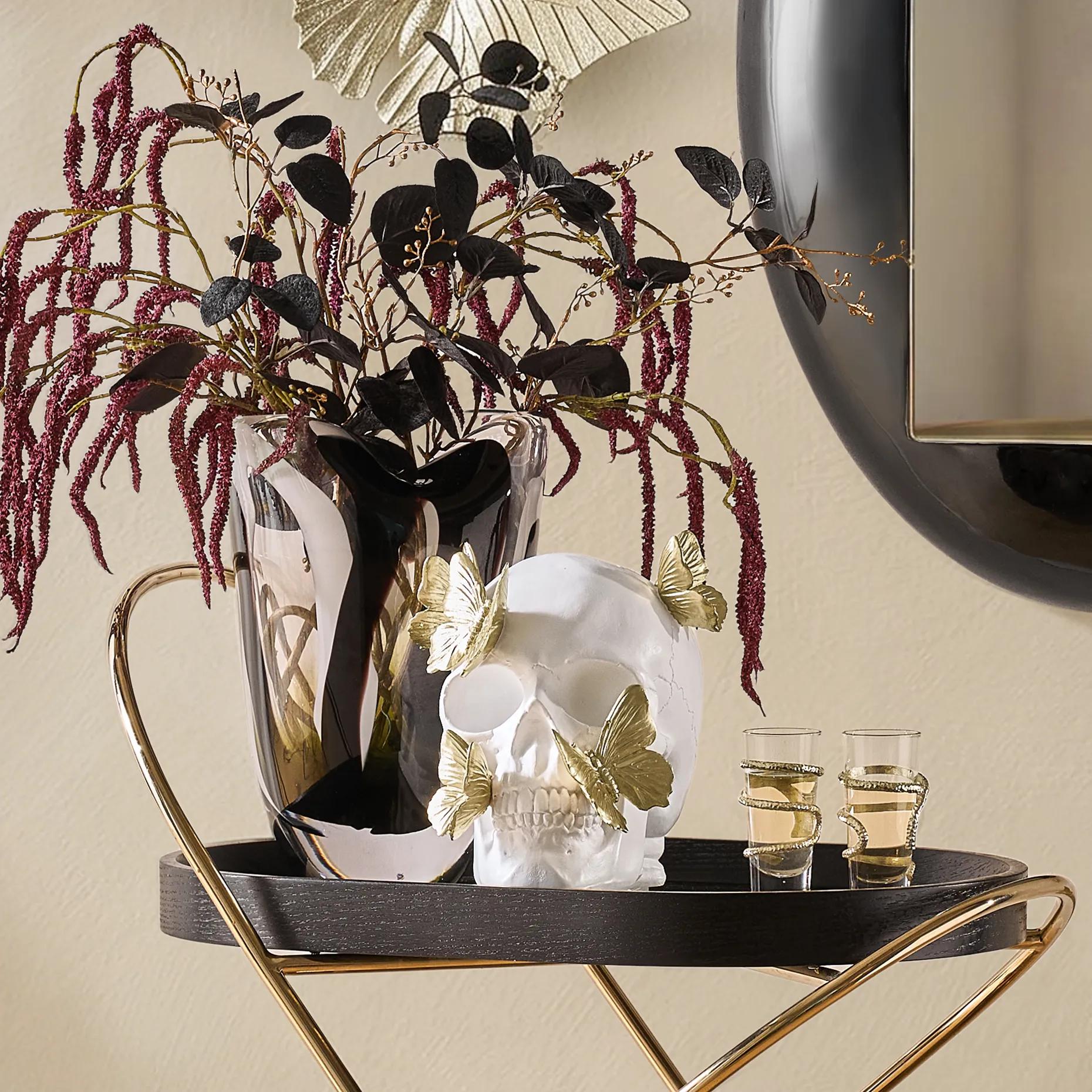 Butterfly Skull Decor 7.75" - White/Gold