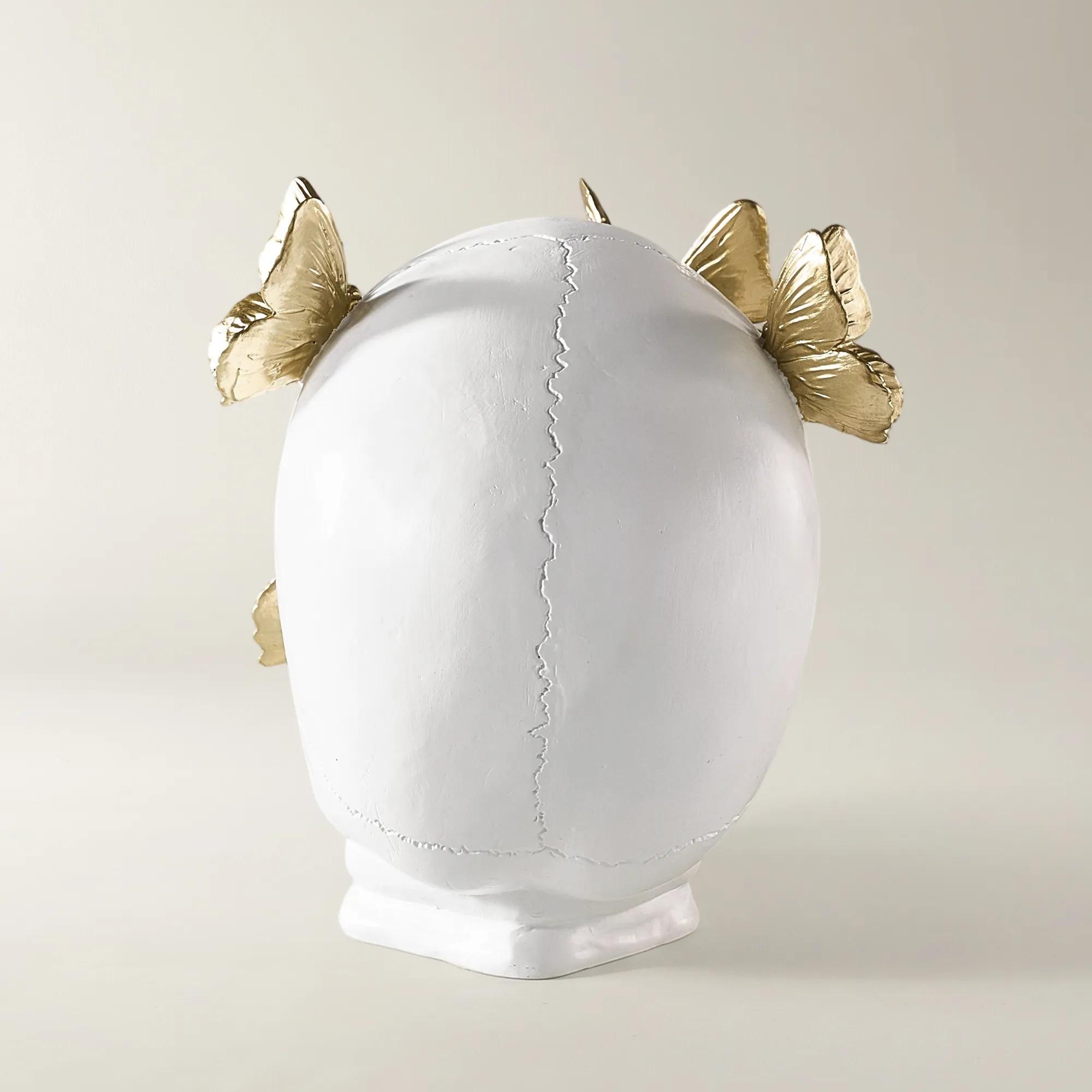 Butterfly Skull Decor 7.75" - White/Gold