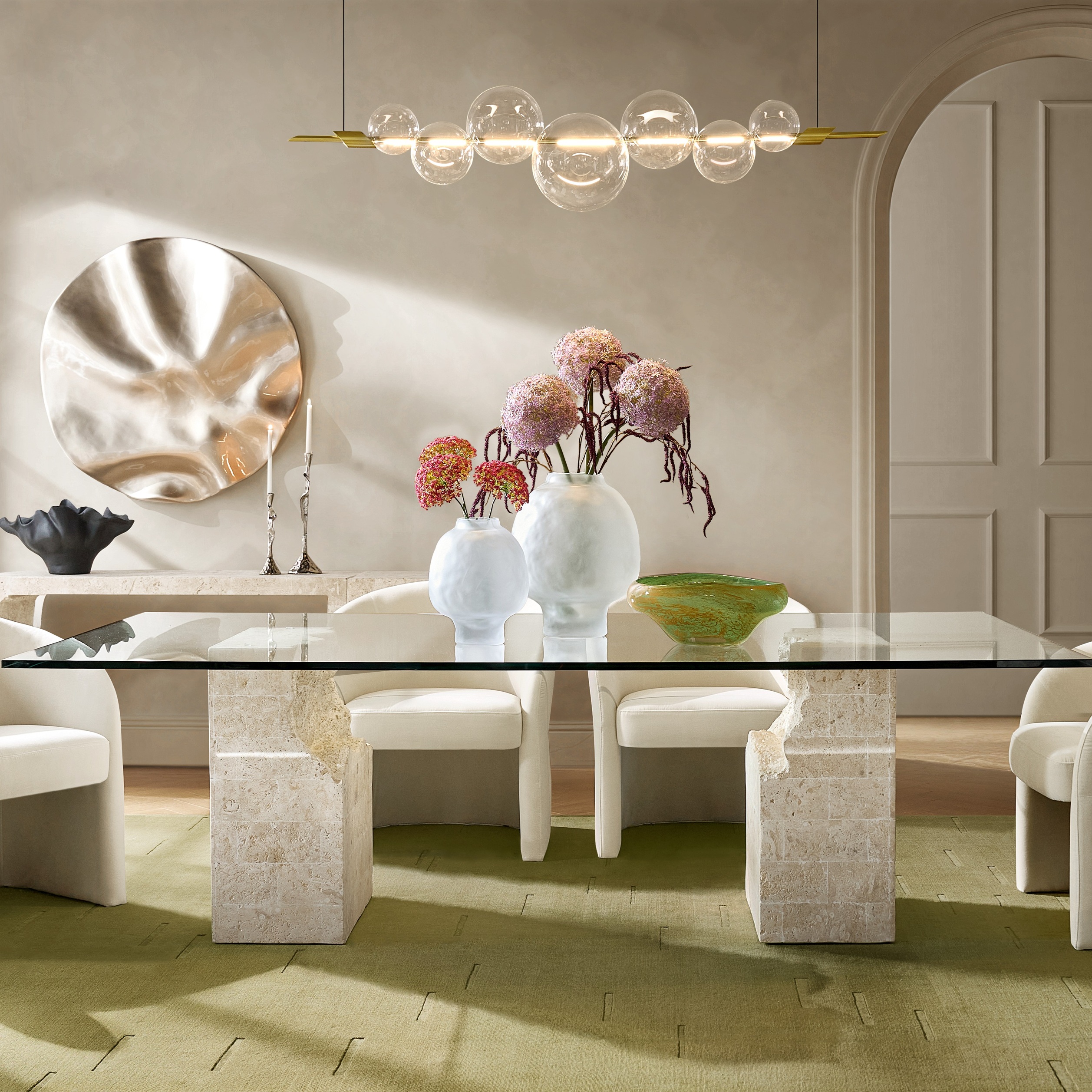 Cairo Rectangular Mactan Stone Dining Table With Glass Top (96")