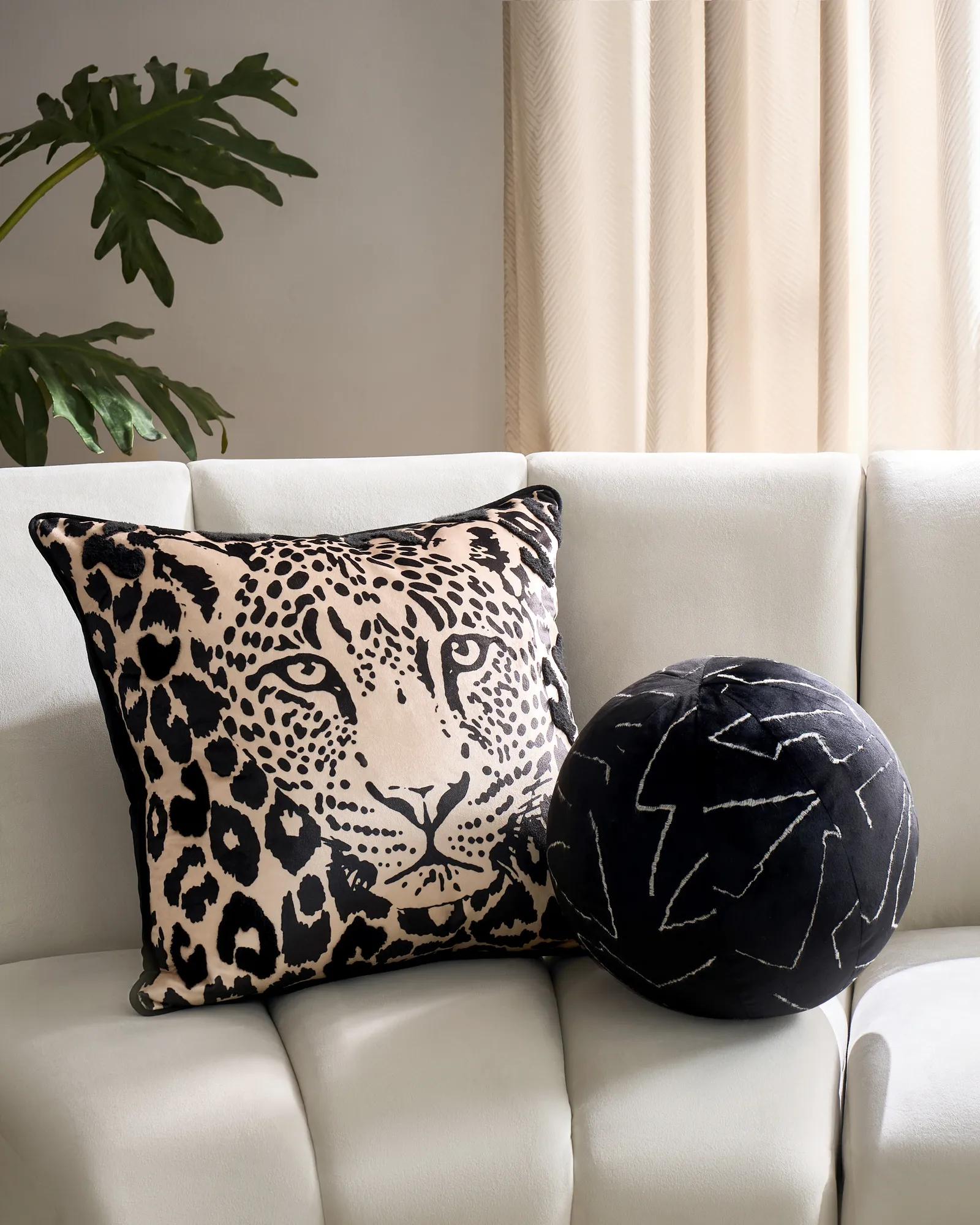 Bea Embroidered Velvet Ball Pillow 12" - Black