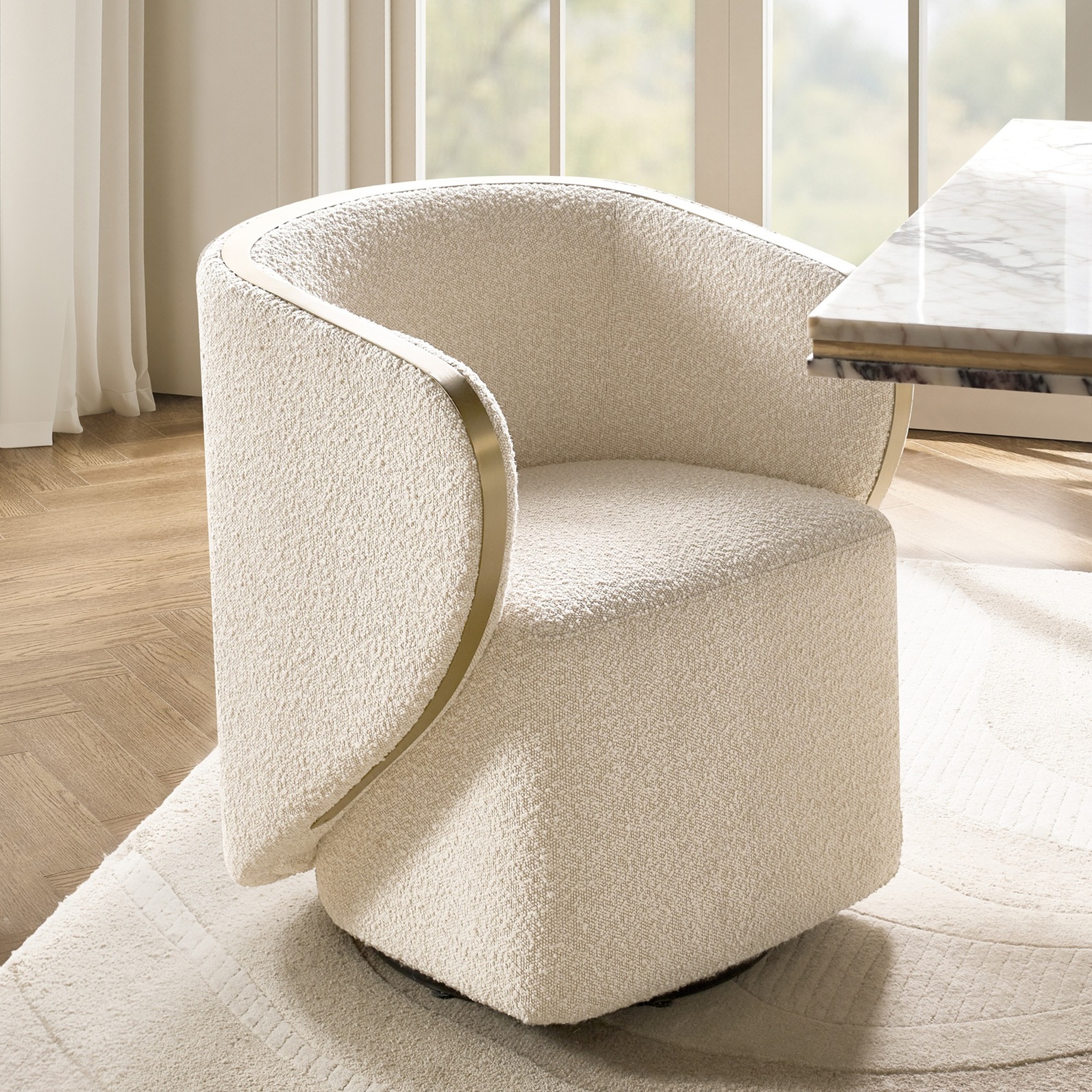 Nova Performance Boucle Swivel Chair - Ivory
