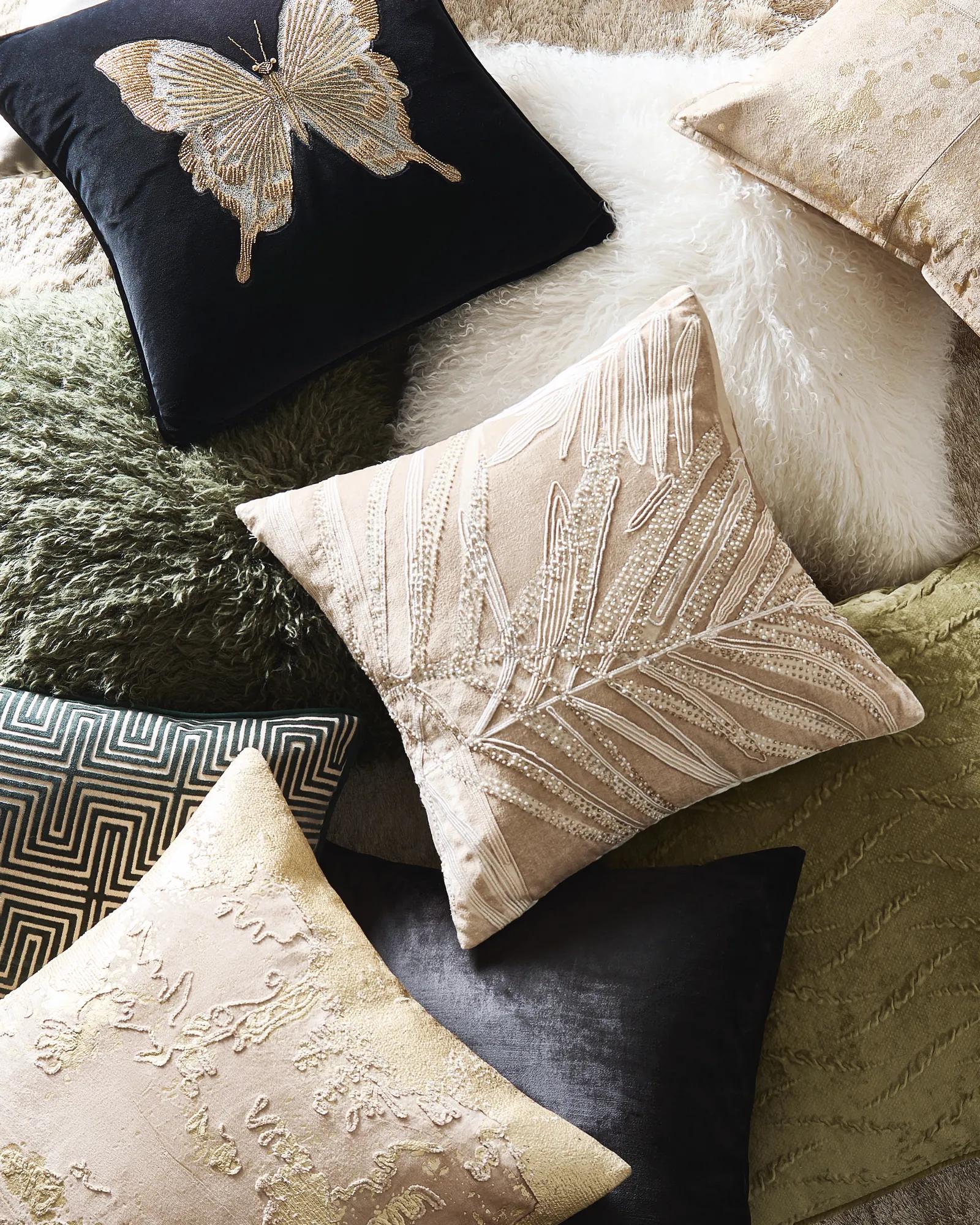Frond Embroidered Bead Pillow 20" - Soft Nude