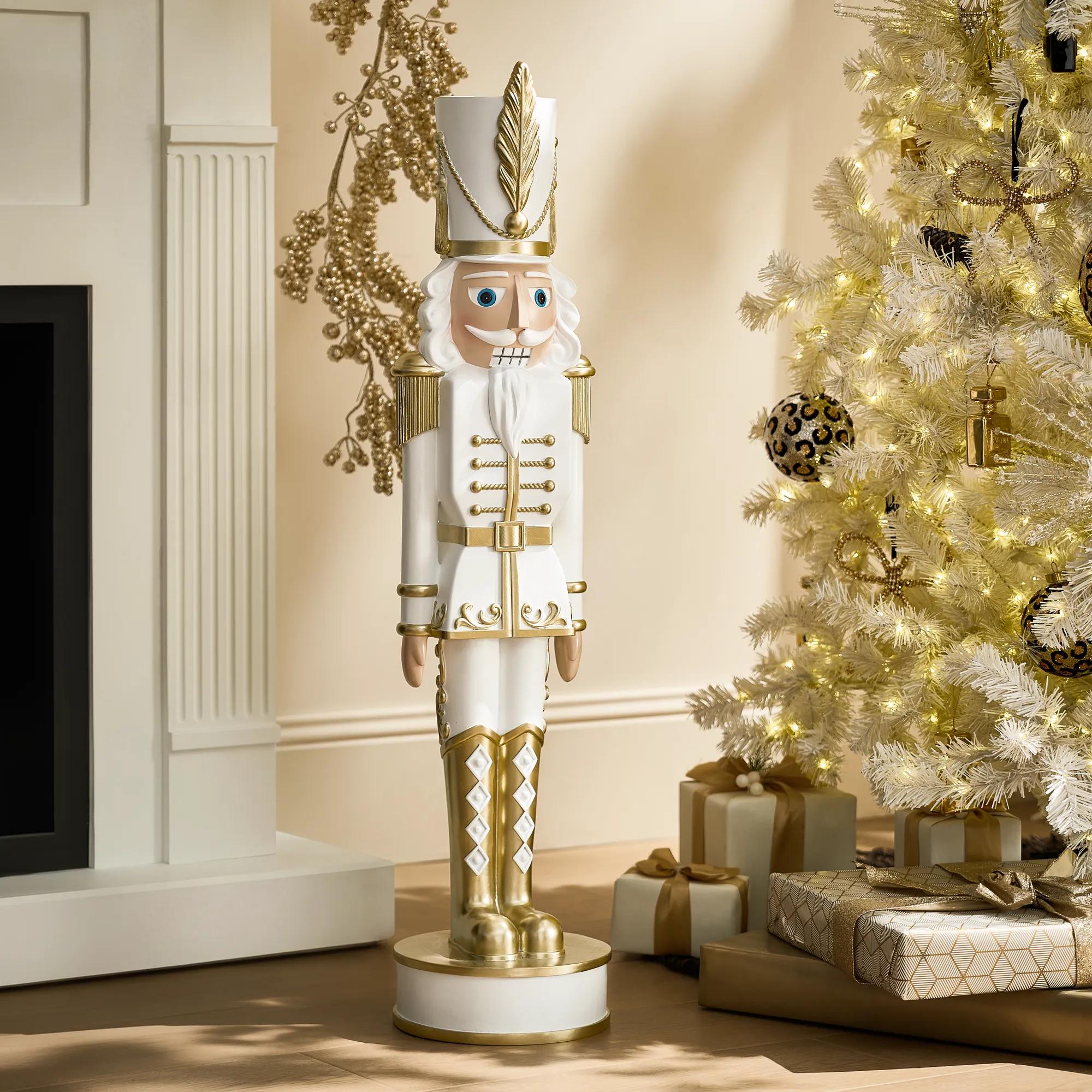 Oversized Nutcracker White/Gold- 3 Feet