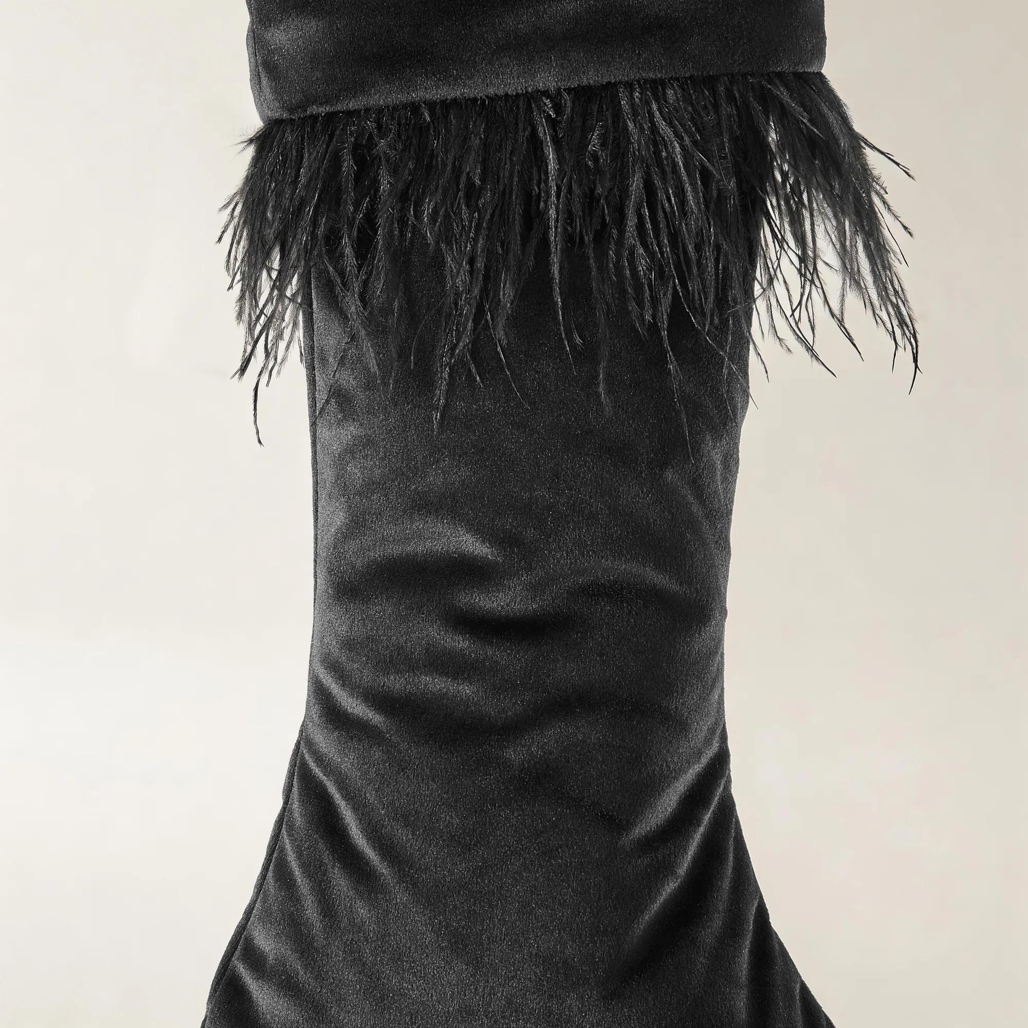 Feather & Velvet Christmas Stocking - Black