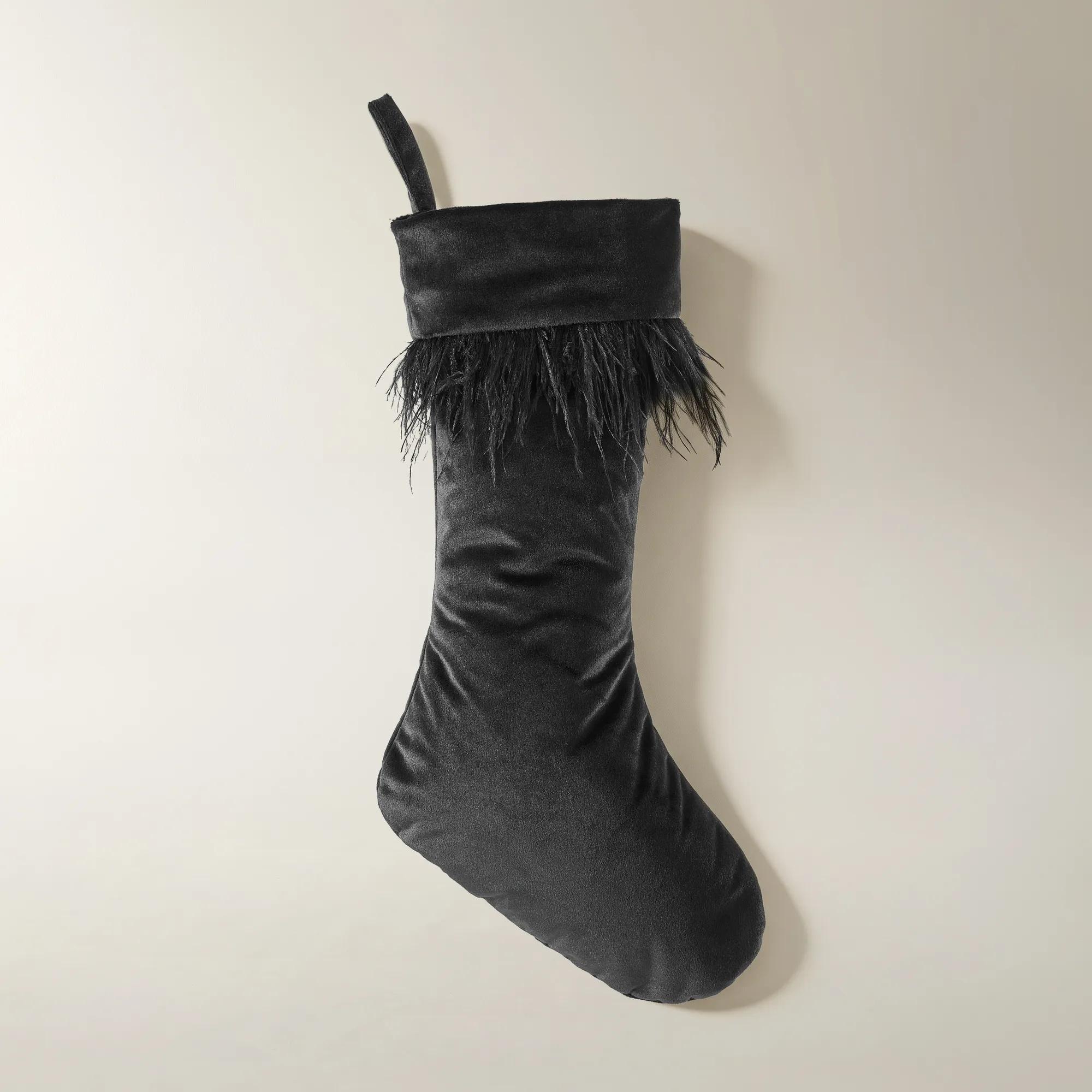 Feather & Velvet Christmas Stocking - Black