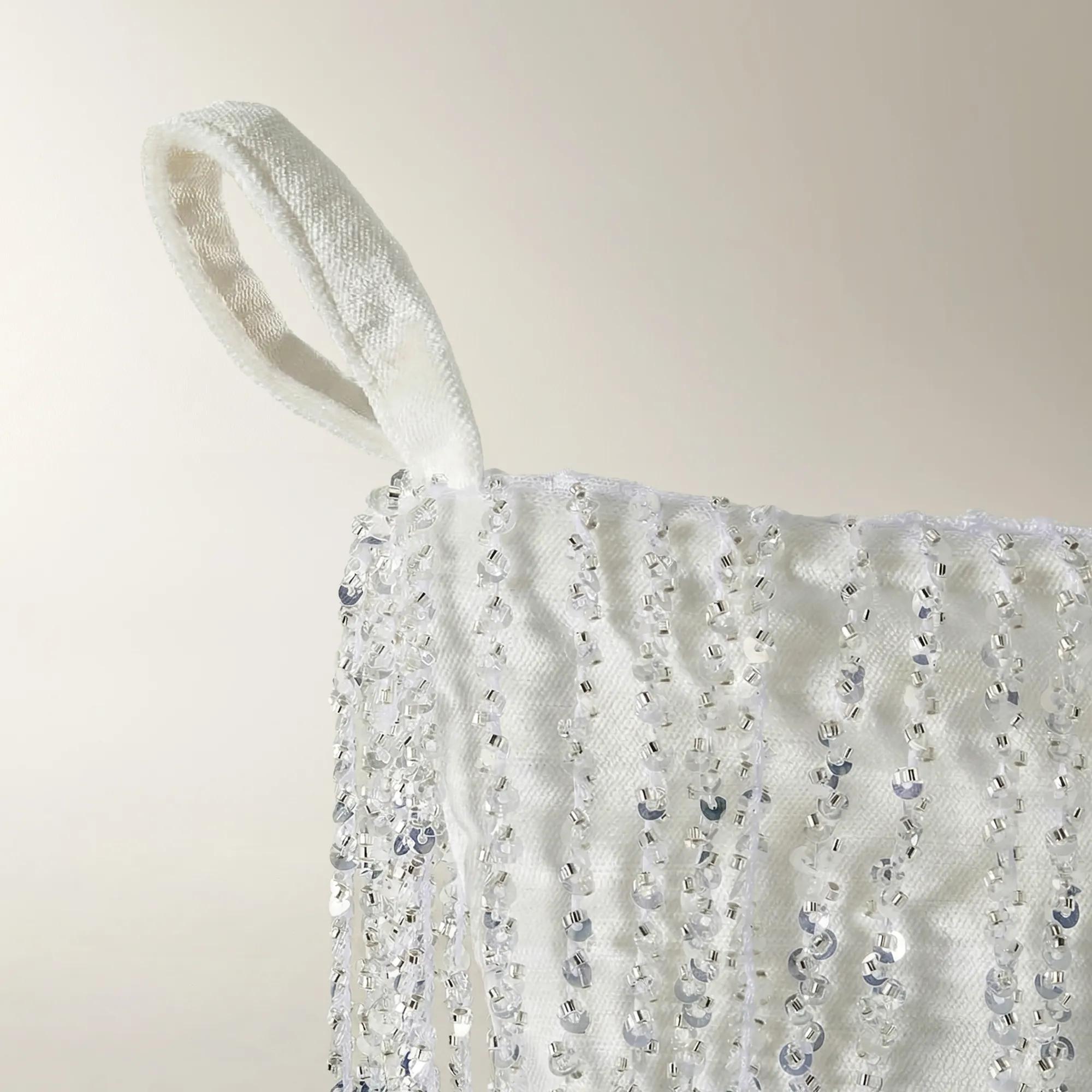 Icicle Fringe Velvet Christmas Stocking - White