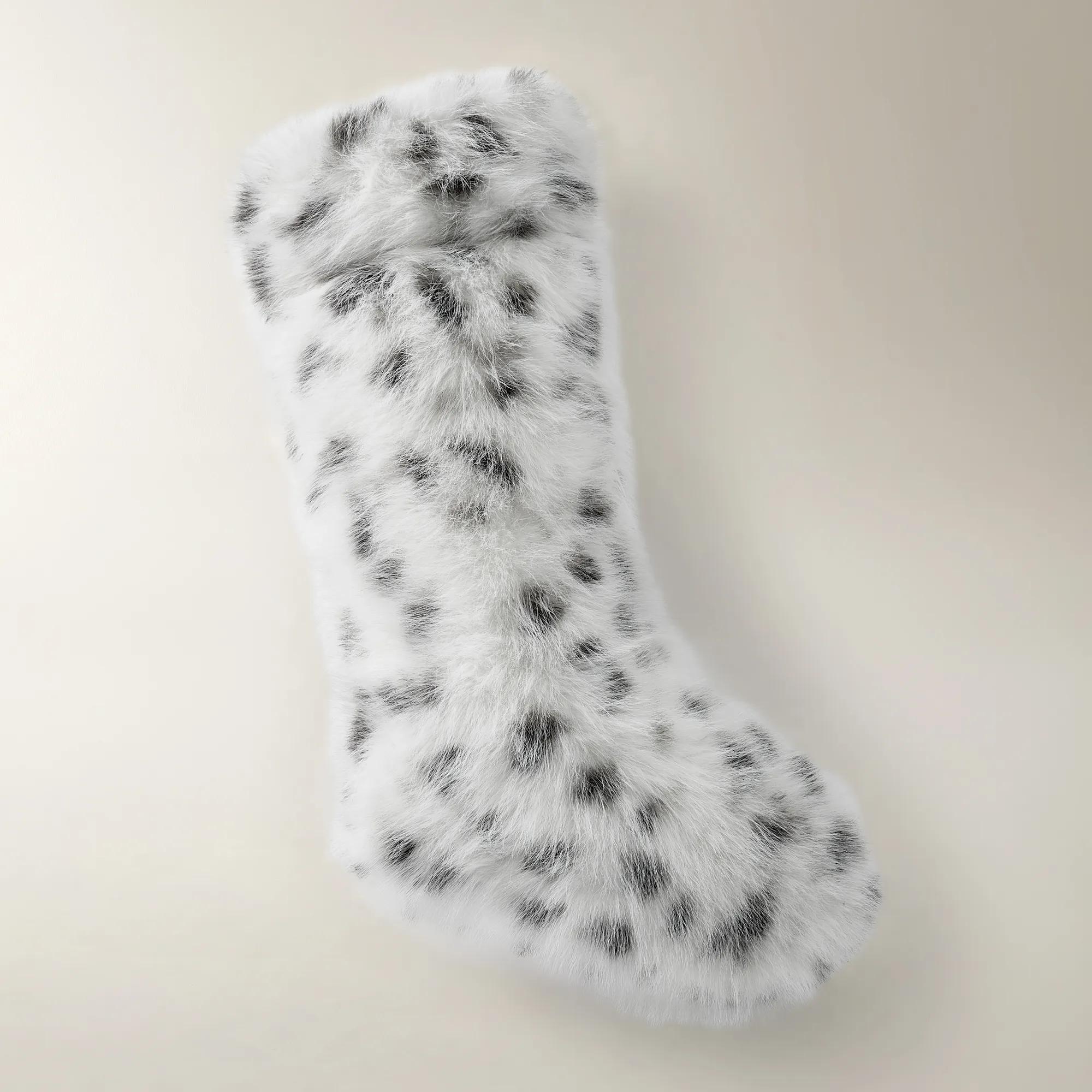 Snow Leopard Faux Fur Christmas Stocking - White/Black