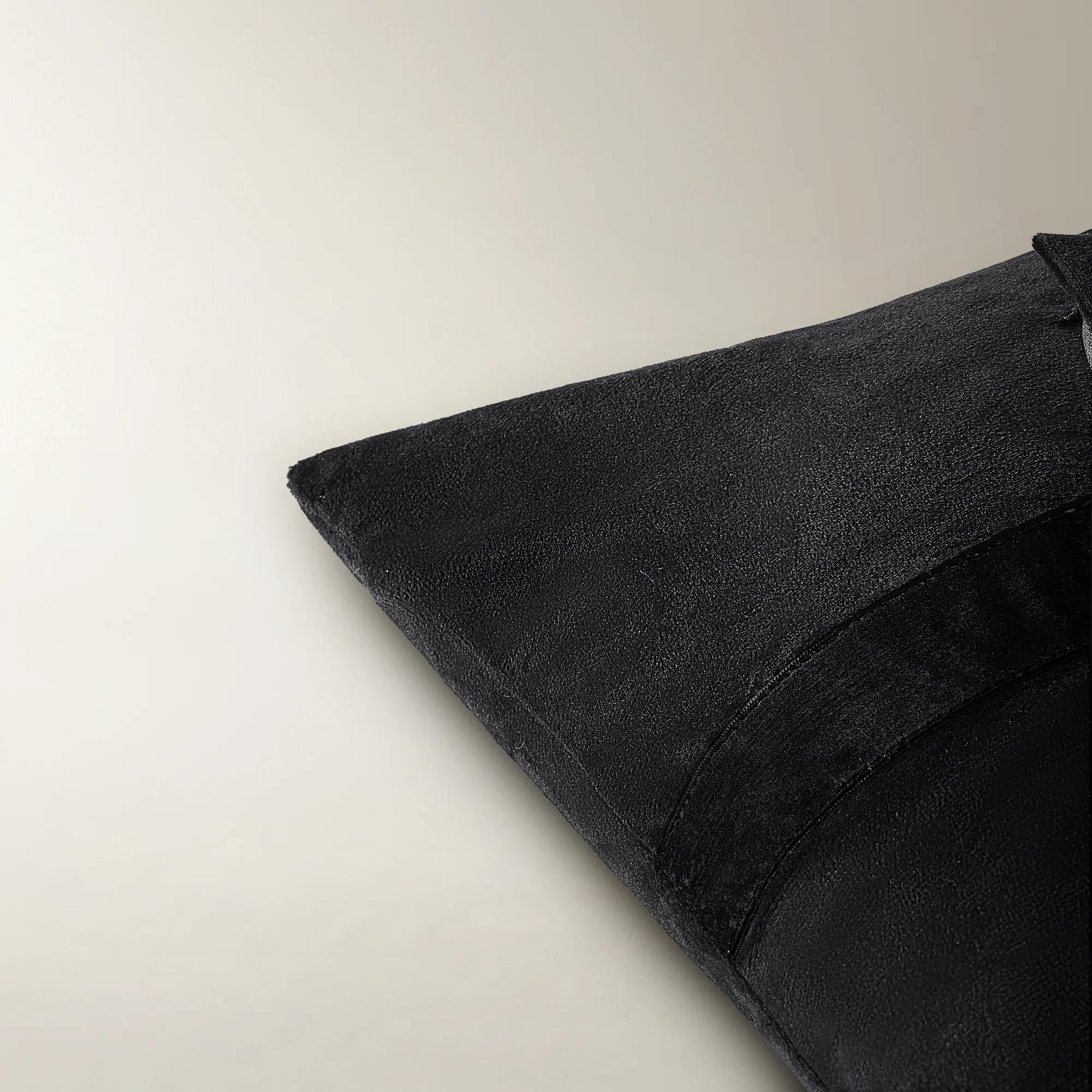 Velvet Bow Lumbar Pillow 14" x 20"- Black