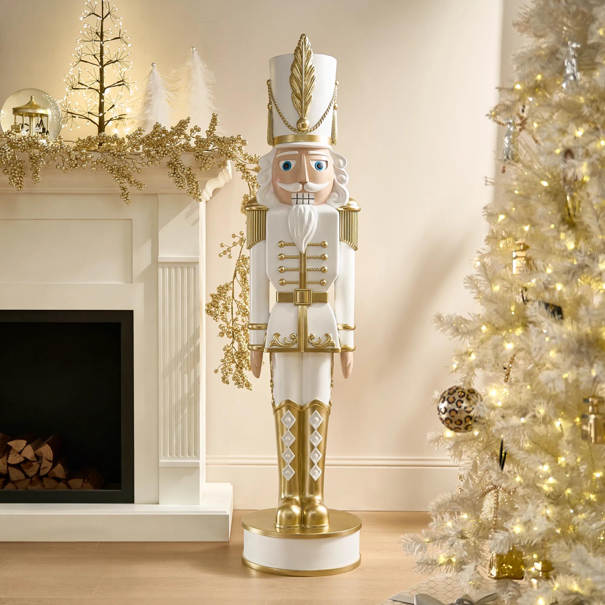 Oversized Nutcracker White/Gold - 5 Feet