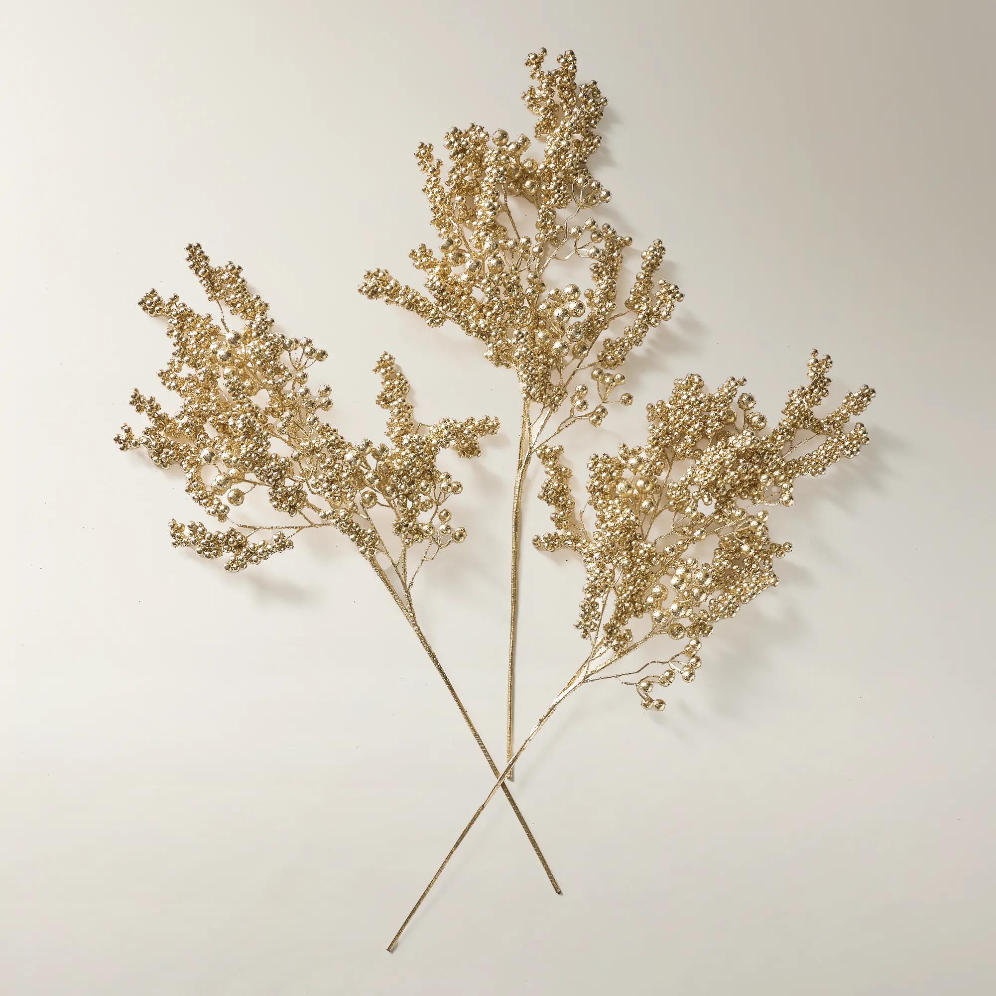 Metallic Gold Berry Stem 33" - Set of 3