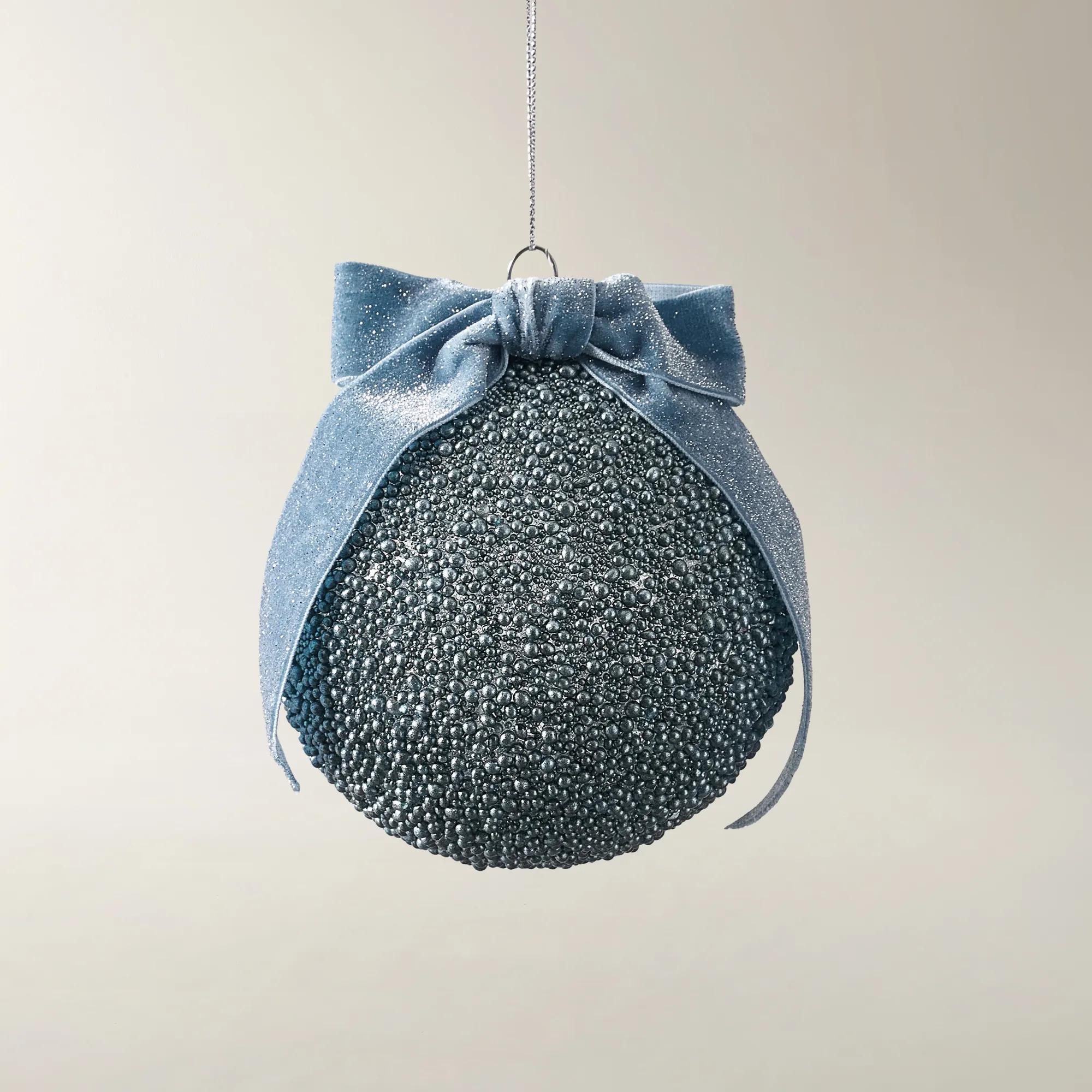 Velvet Bow Ornament Dusty Blue 4.75" - Set of 2