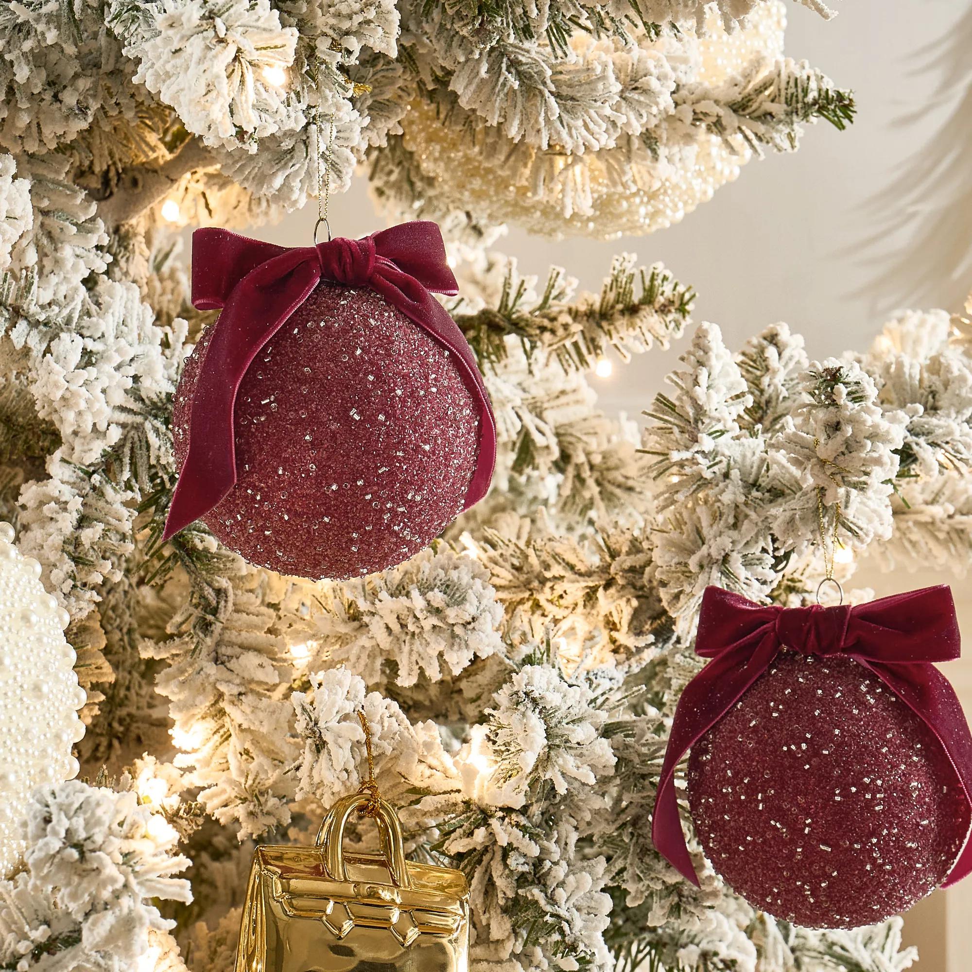 Velvet Bow Ornament Burgundy 4.75" - Set of 2