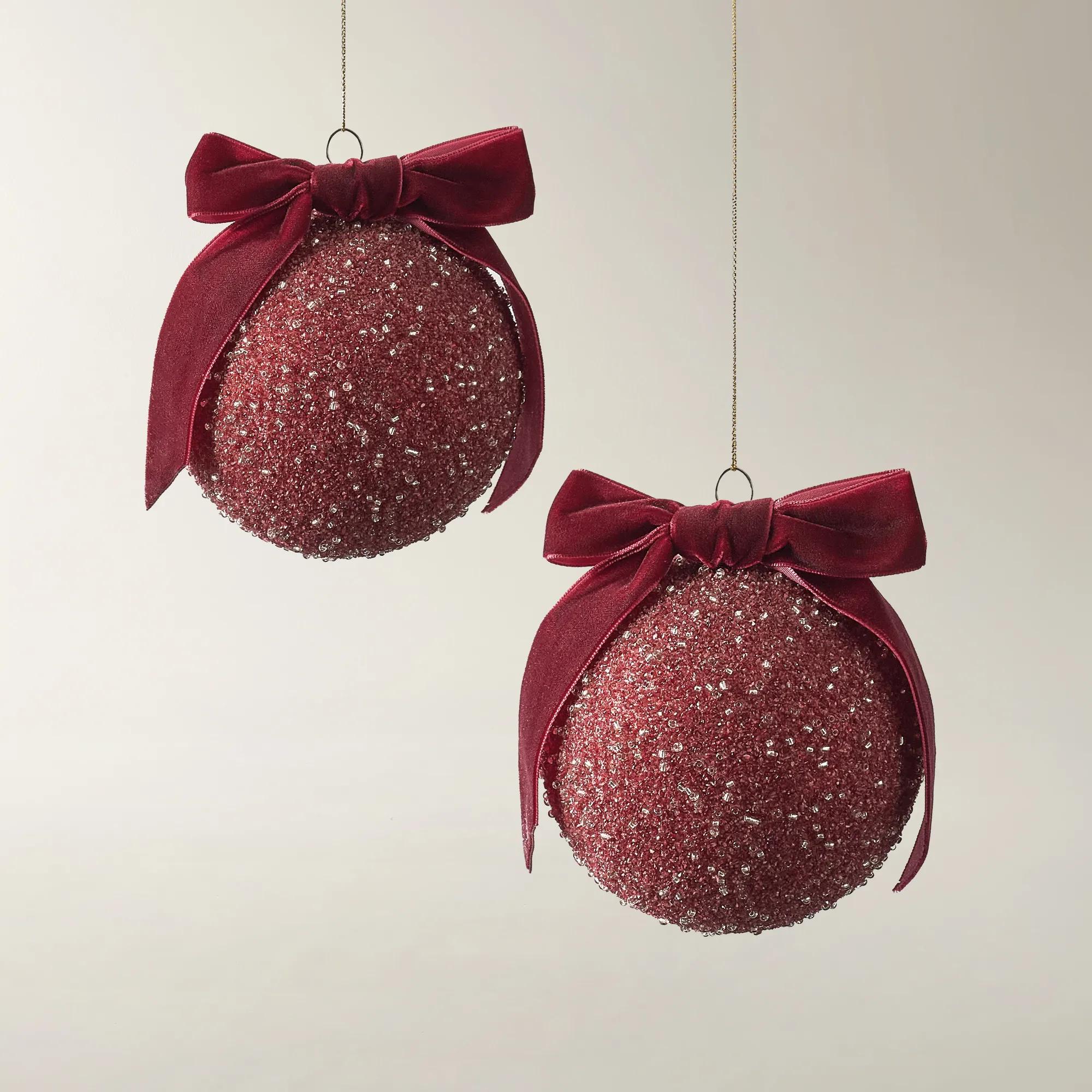 Velvet Bow Ornament Burgundy 4.75" - Set of 2