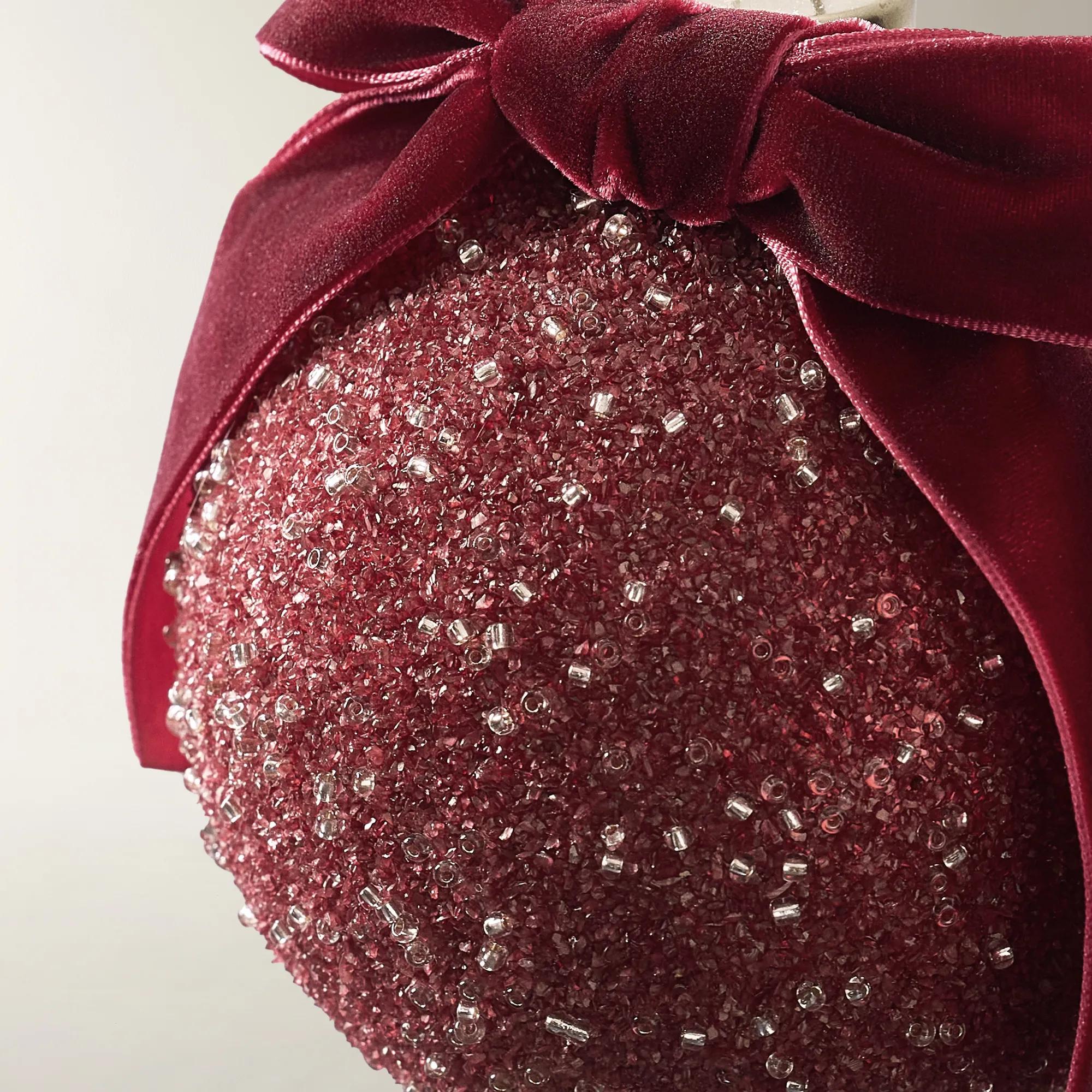 Velvet Bow Ornament Burgundy 4.75" - Set of 2