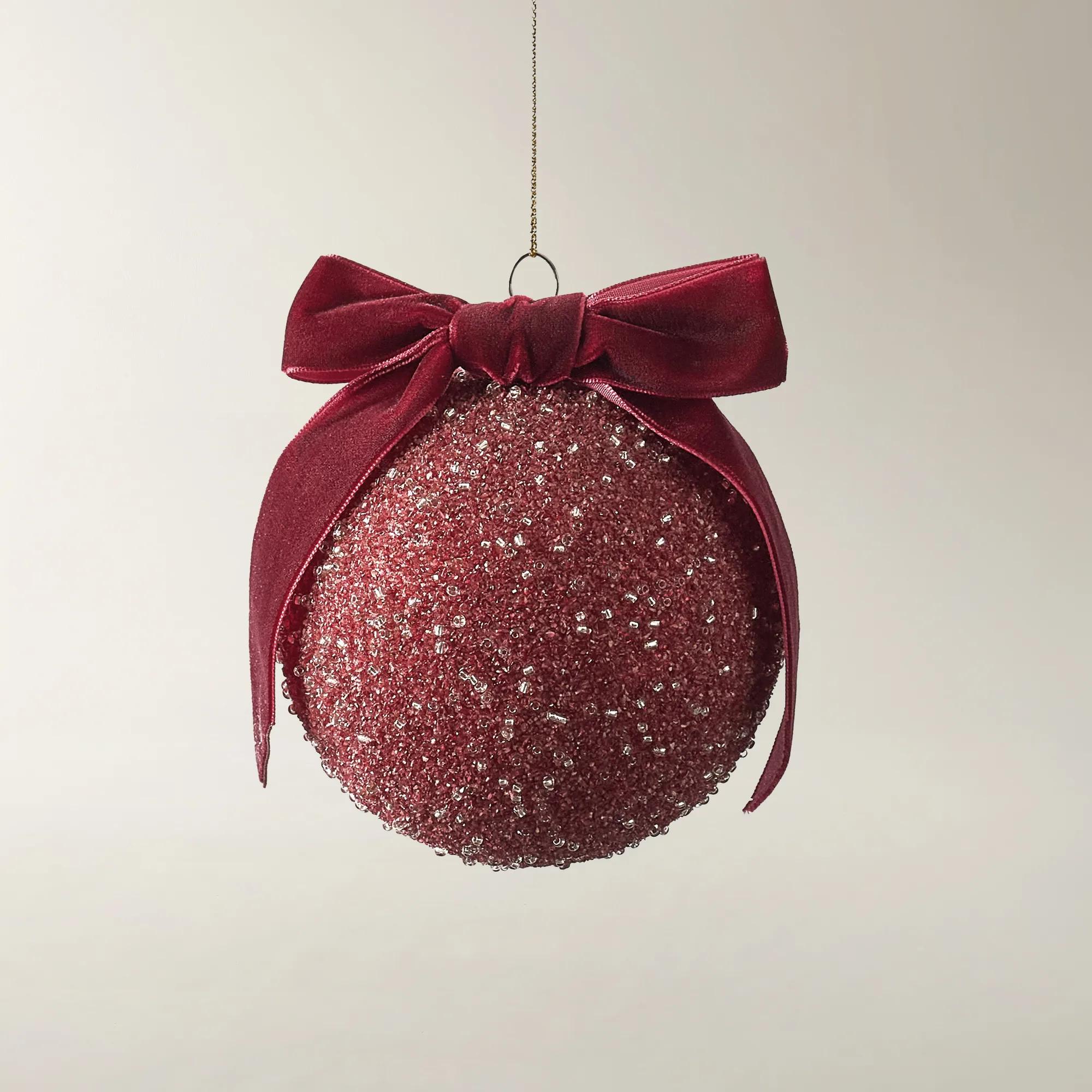 Velvet Bow Ornament Burgundy 4.75" - Set of 2