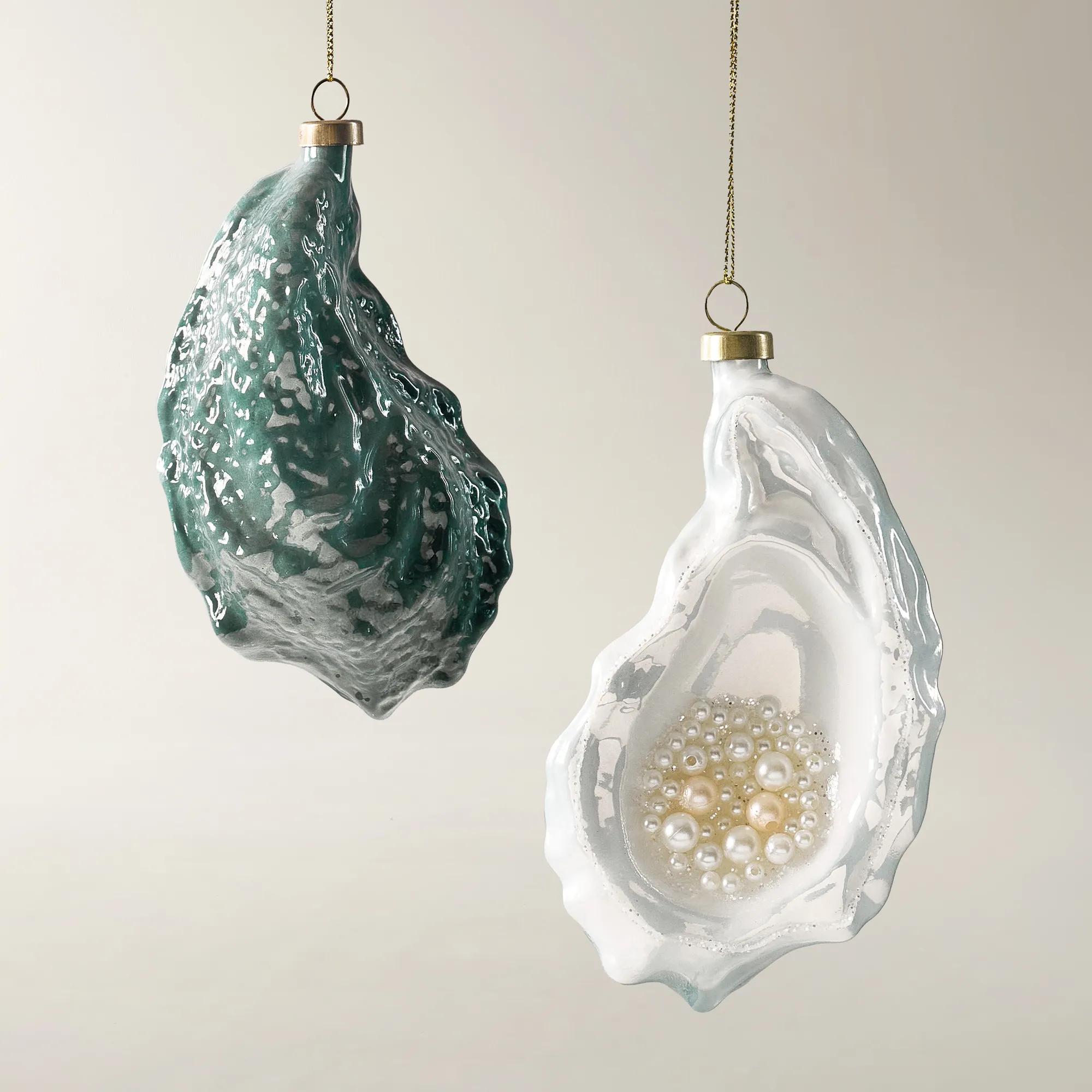 Oyster Glass Ornament 5.75" - Set of 2
