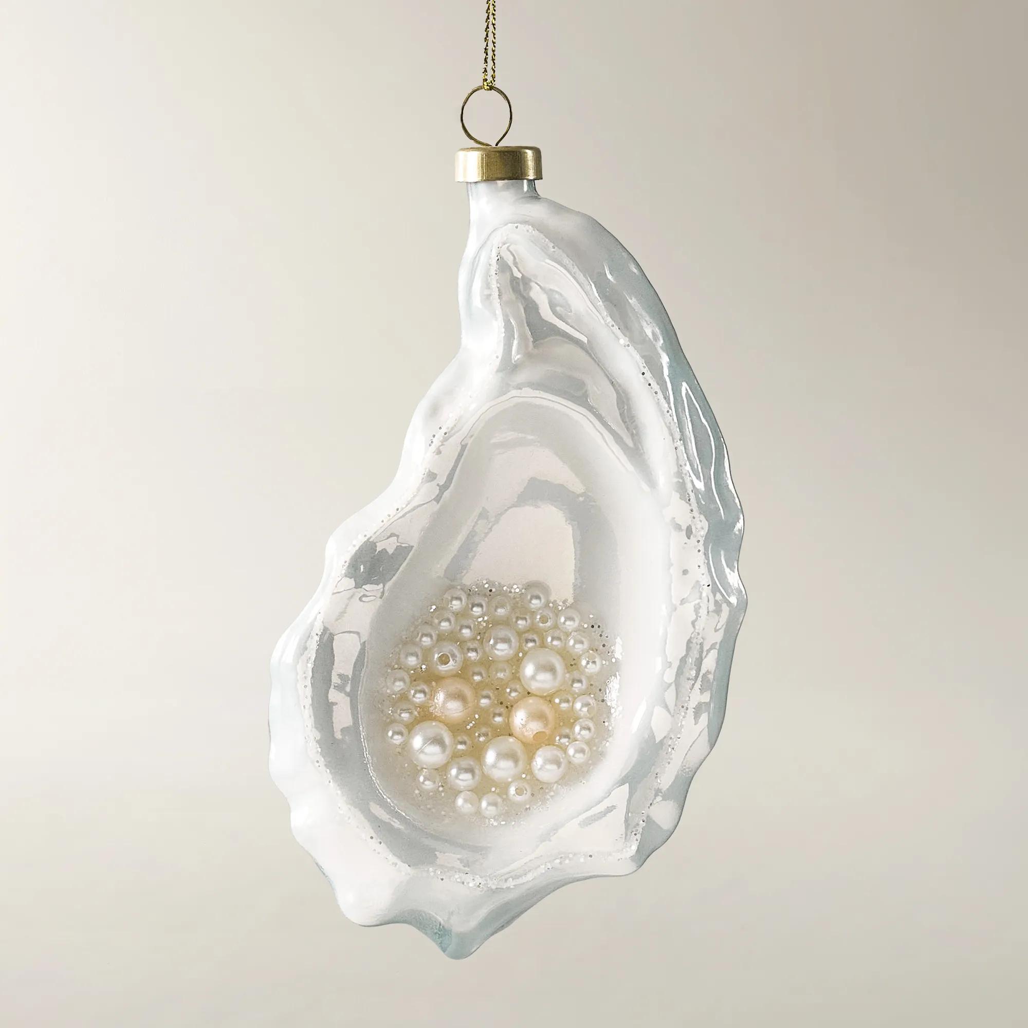 Oyster Glass Ornament 5.75" - Set of 2