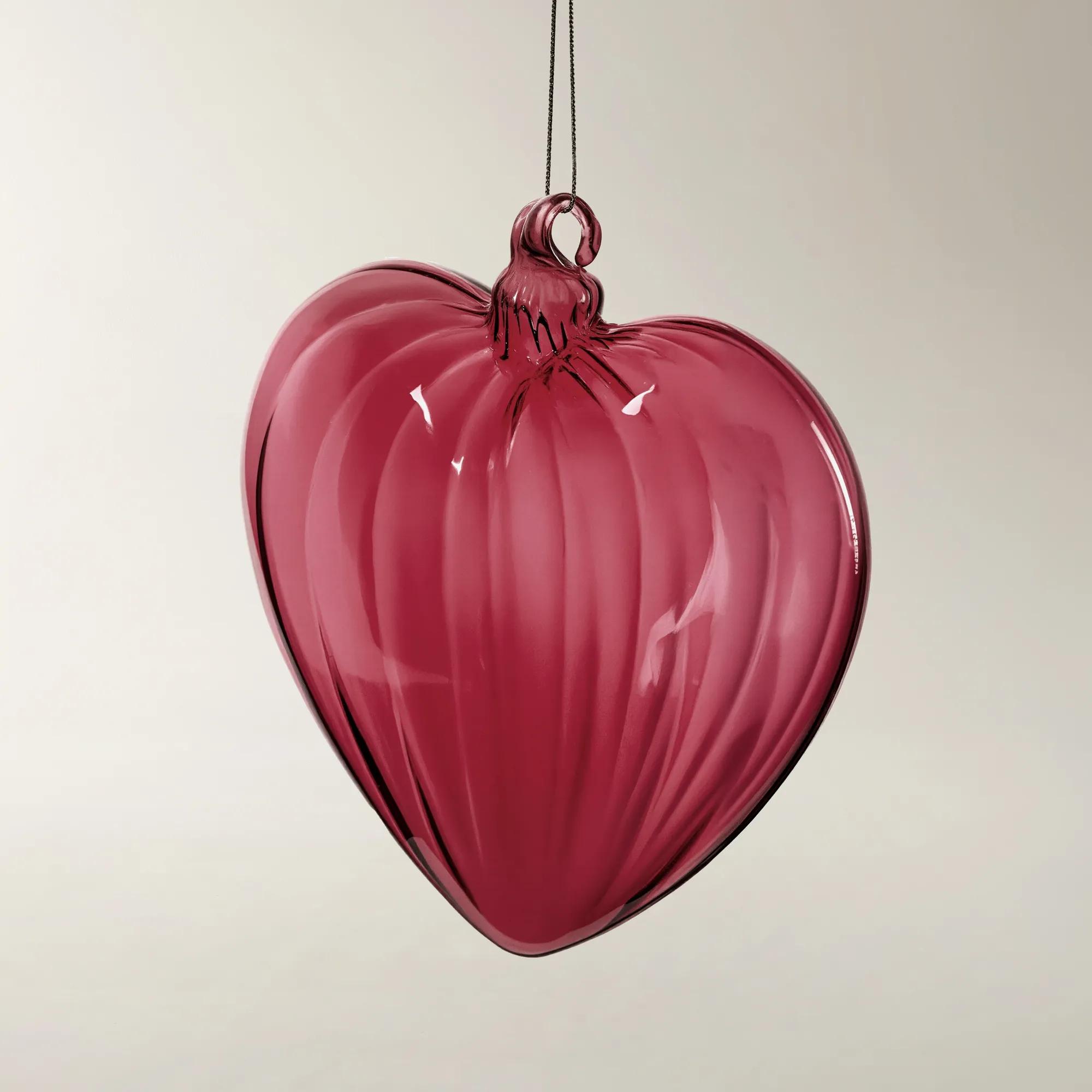 Large Ruby Glass Heart Ornament - Set of 2