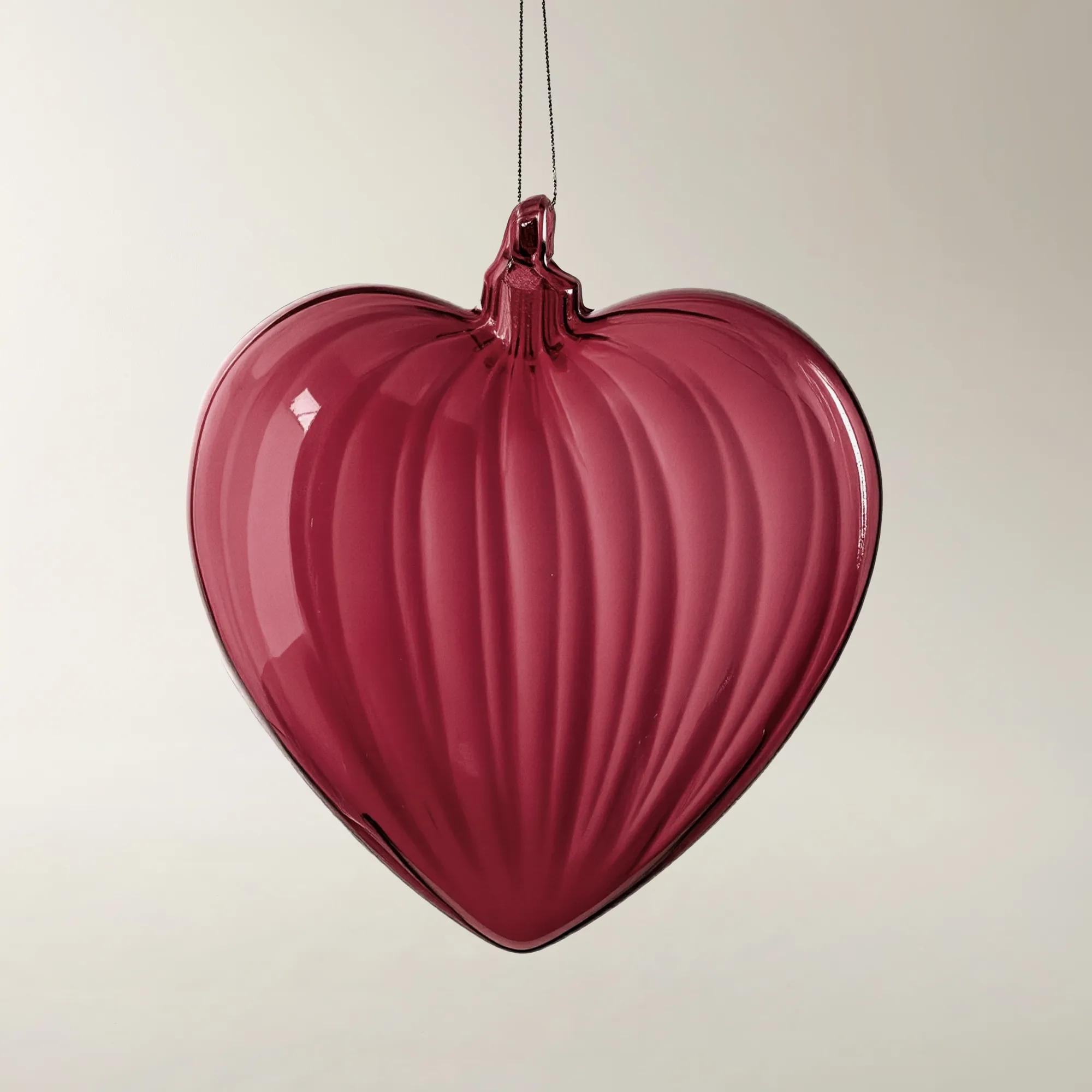 Large Ruby Glass Heart Ornament - Set of 2