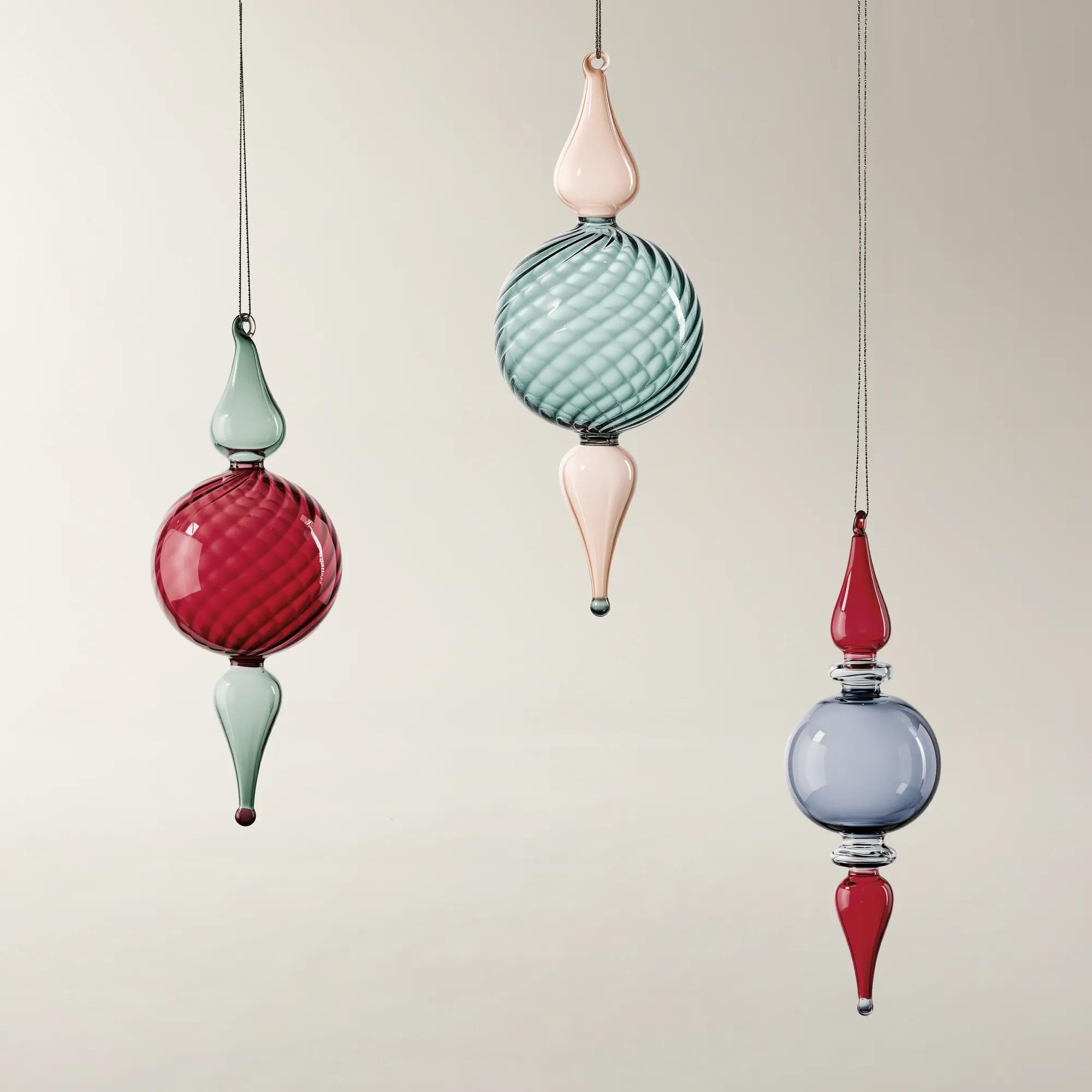 Color Pop Glass Finial Ornaments - Set of 3