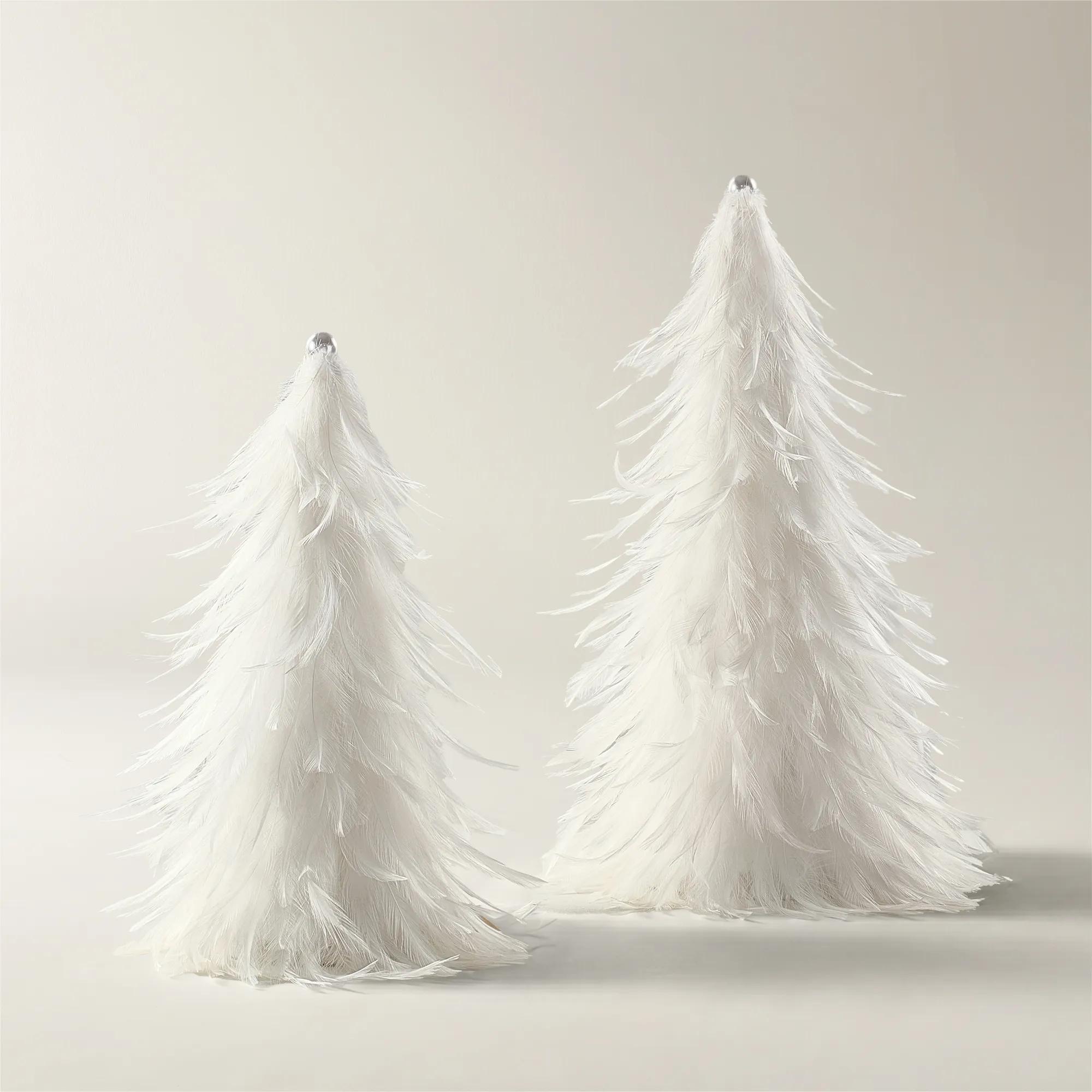 White Feather & Pearl Tree set - 11.75" & 12.75"
