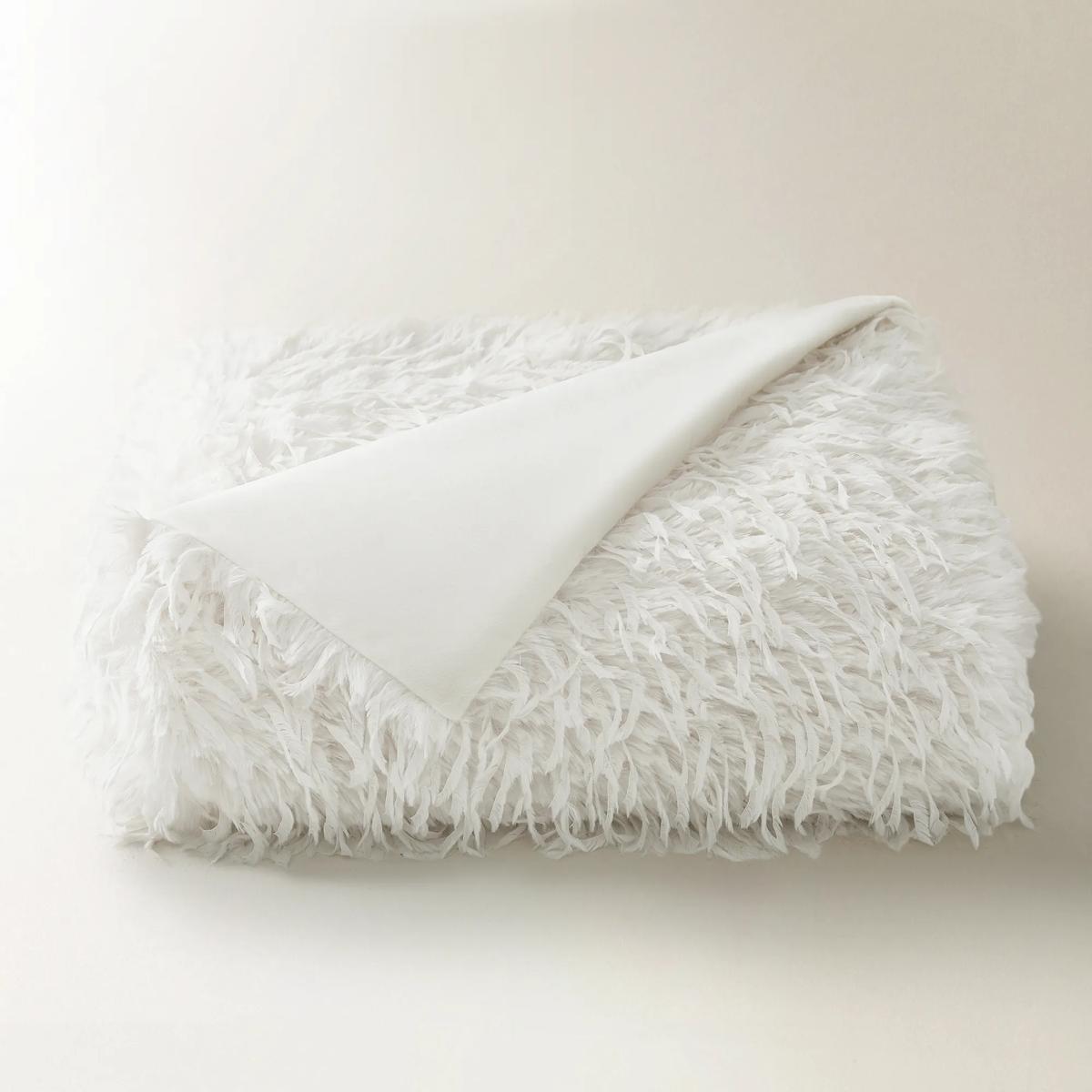 Pluma Faux Feather Throw 50" x 60" - White