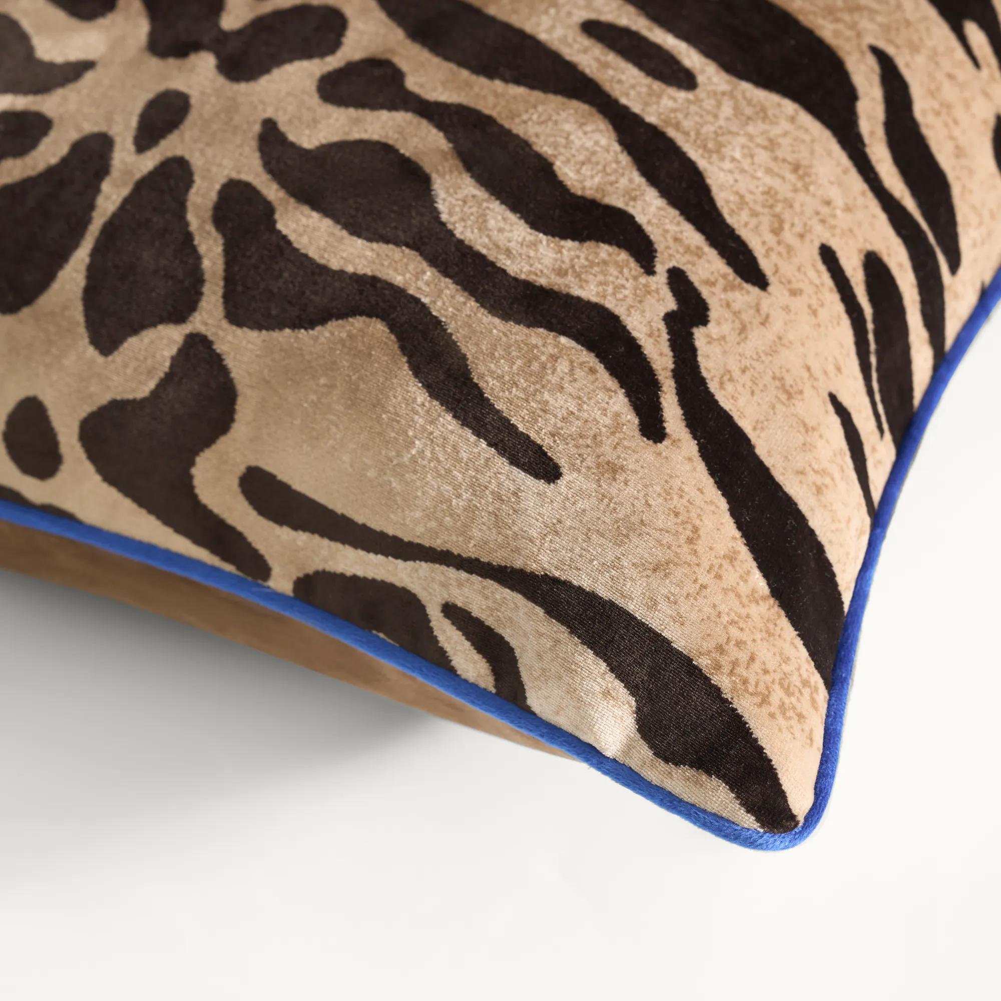Bronze Tiger Pillow 22" - Blue Piping