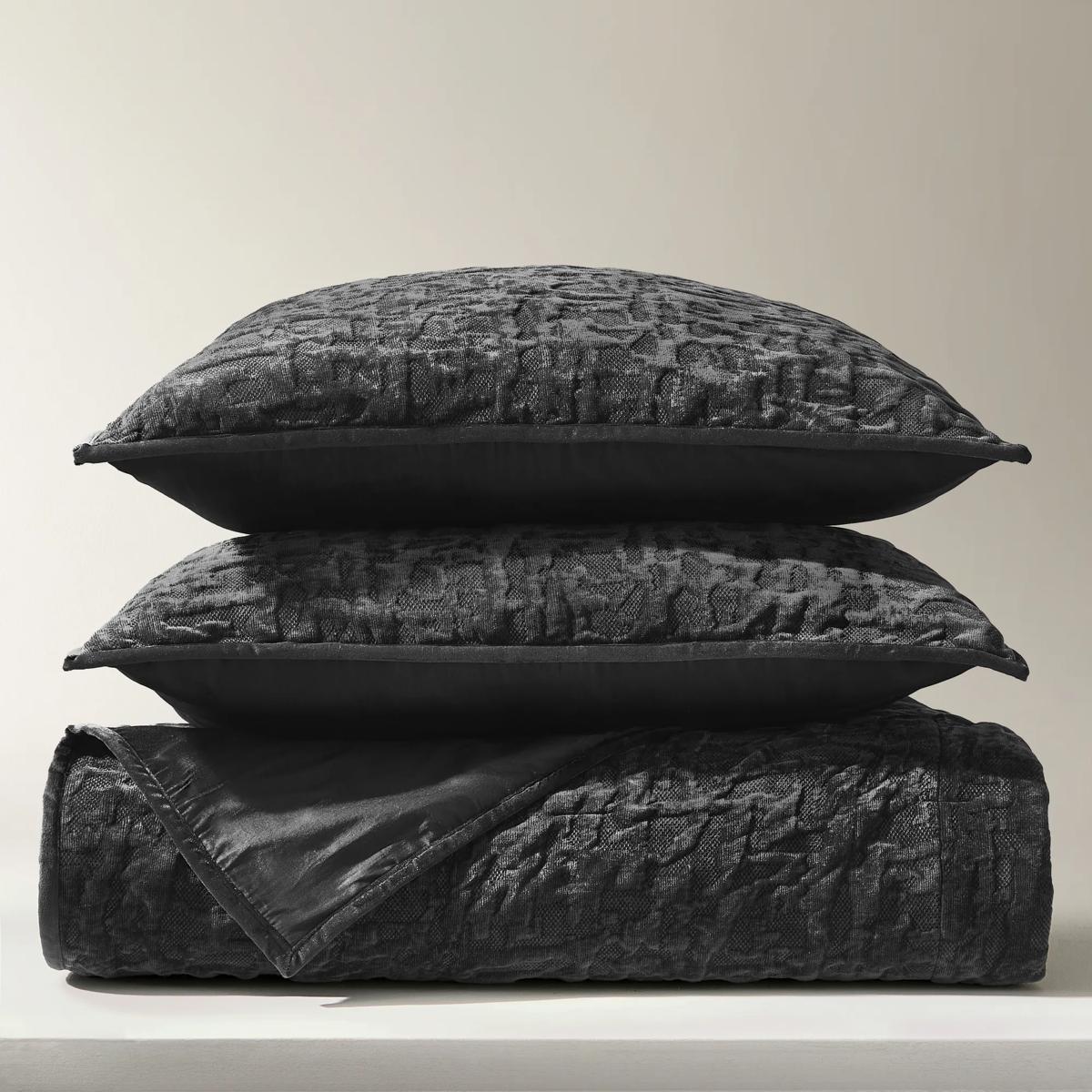 Madera Velvet Coverlet Set - Black