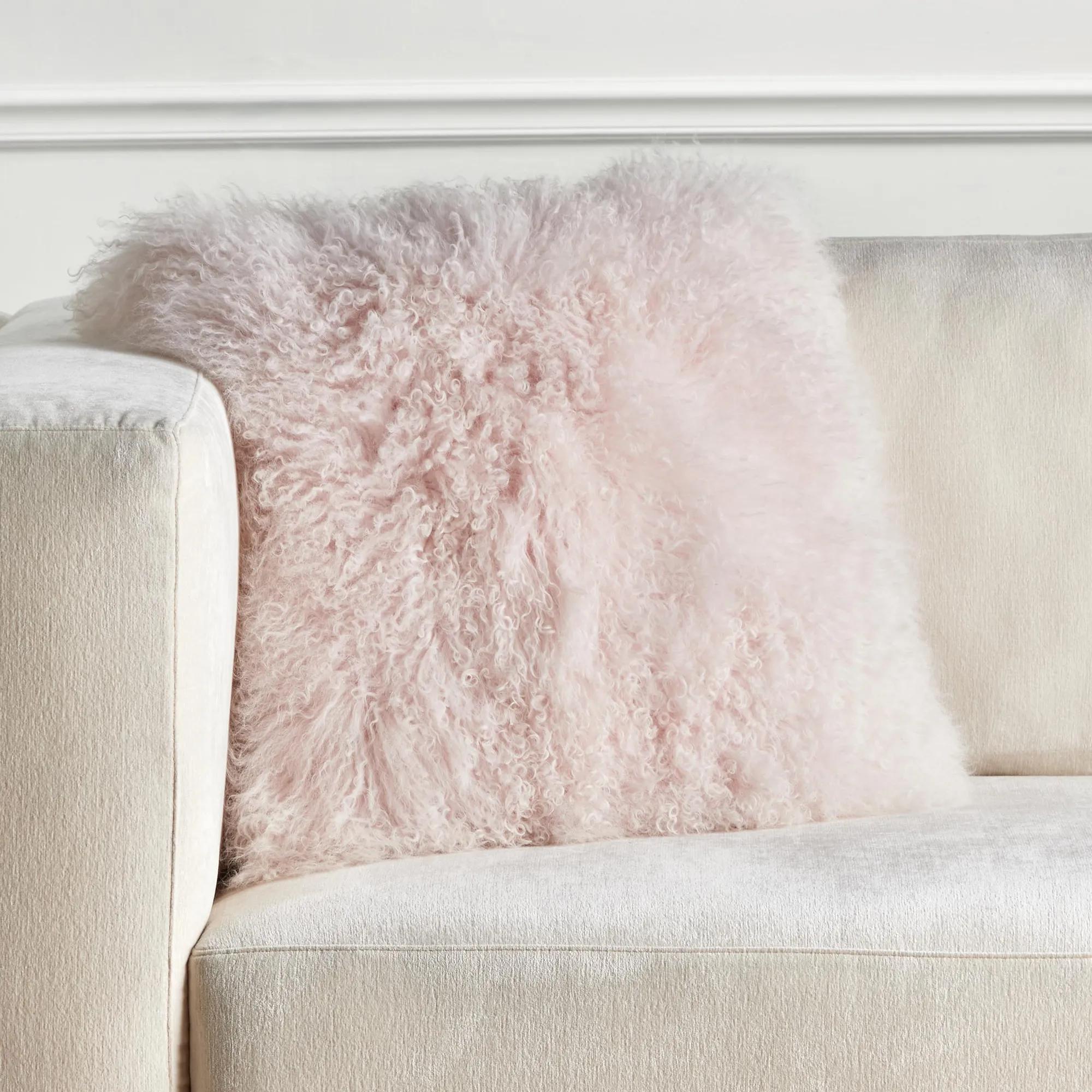 Mia Mongolian Pillow 22" - Blush