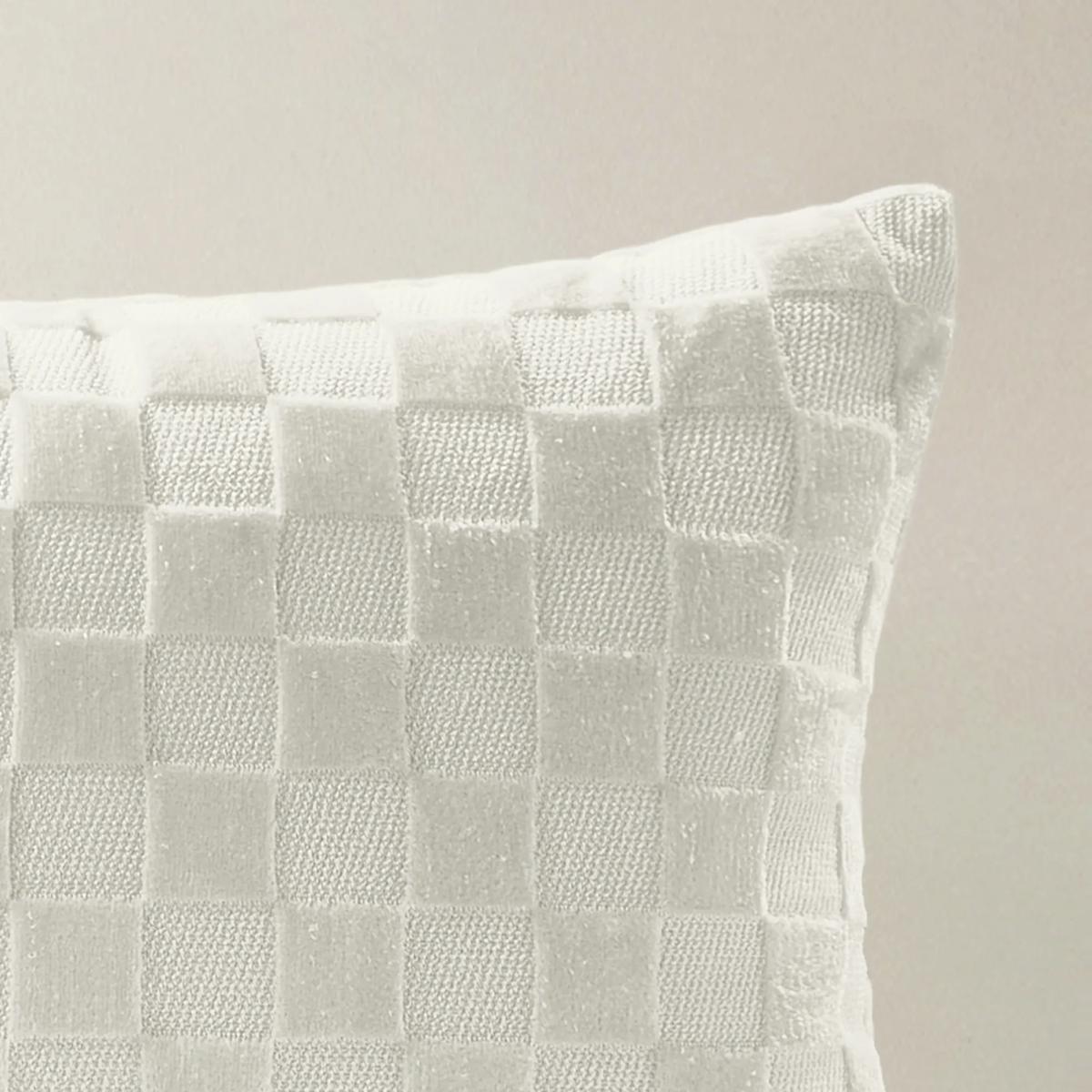 Checker Velvet Lumbar Pillow 22" x 12" - White