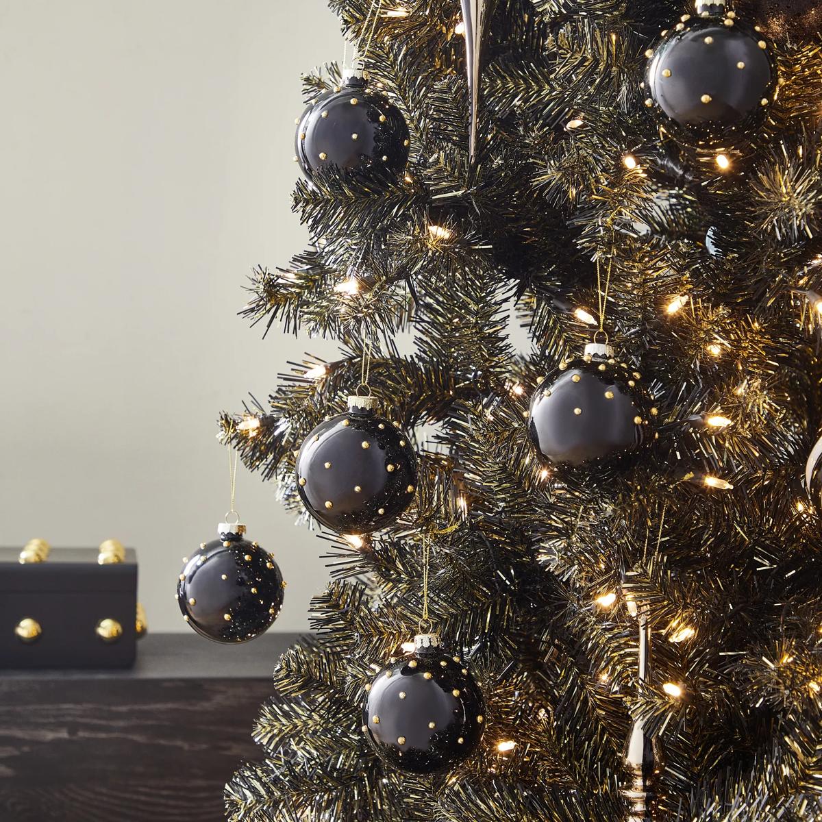 Black & Gold Dot Glass Ornament - Set of 6