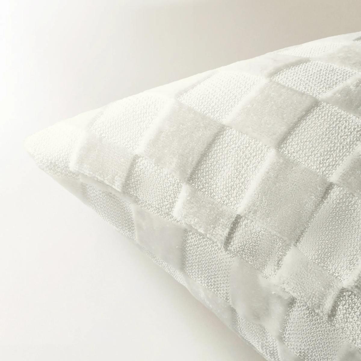 Checker Velvet Lumbar Pillow 22" x 12" - White