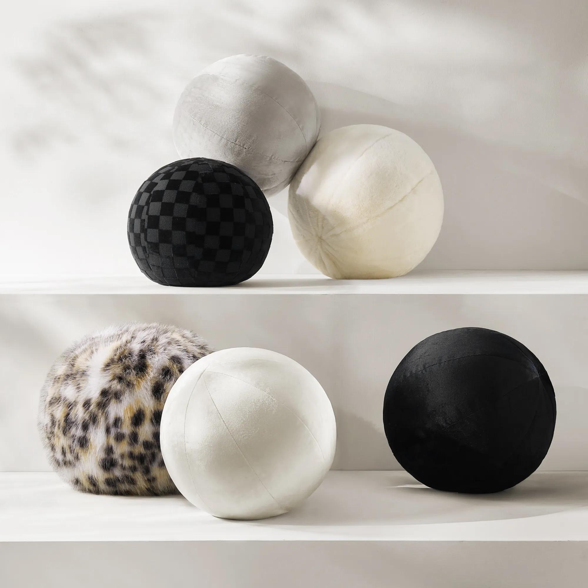 Spotted Faux Fur Ball Pillow 12"