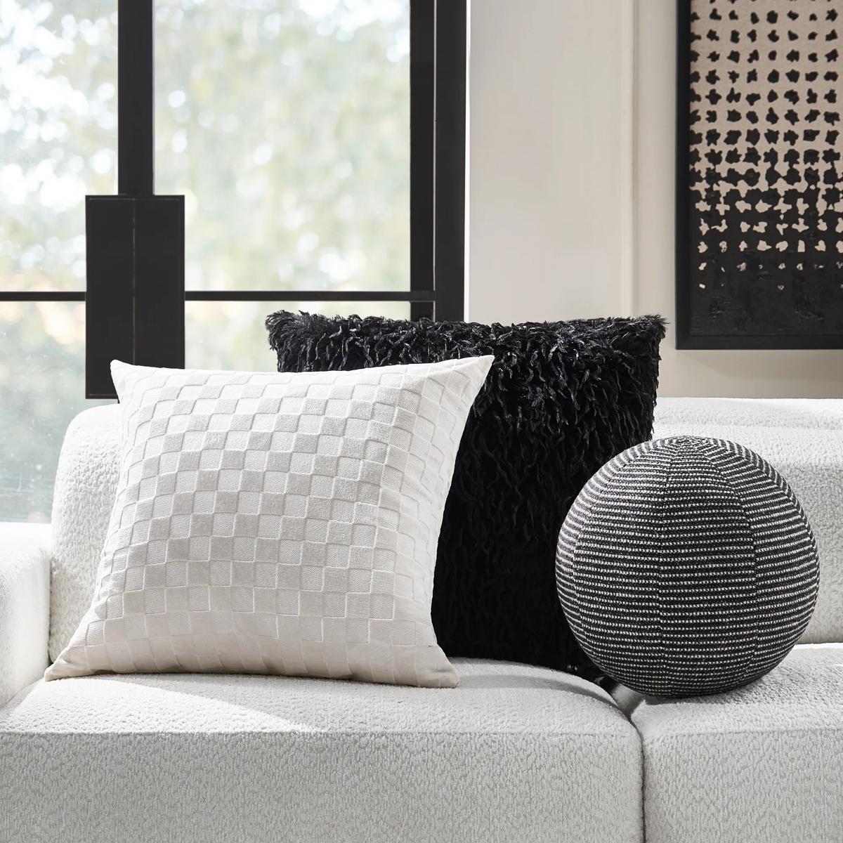 Calia Stripe Ball Pillow 12" - Black/White