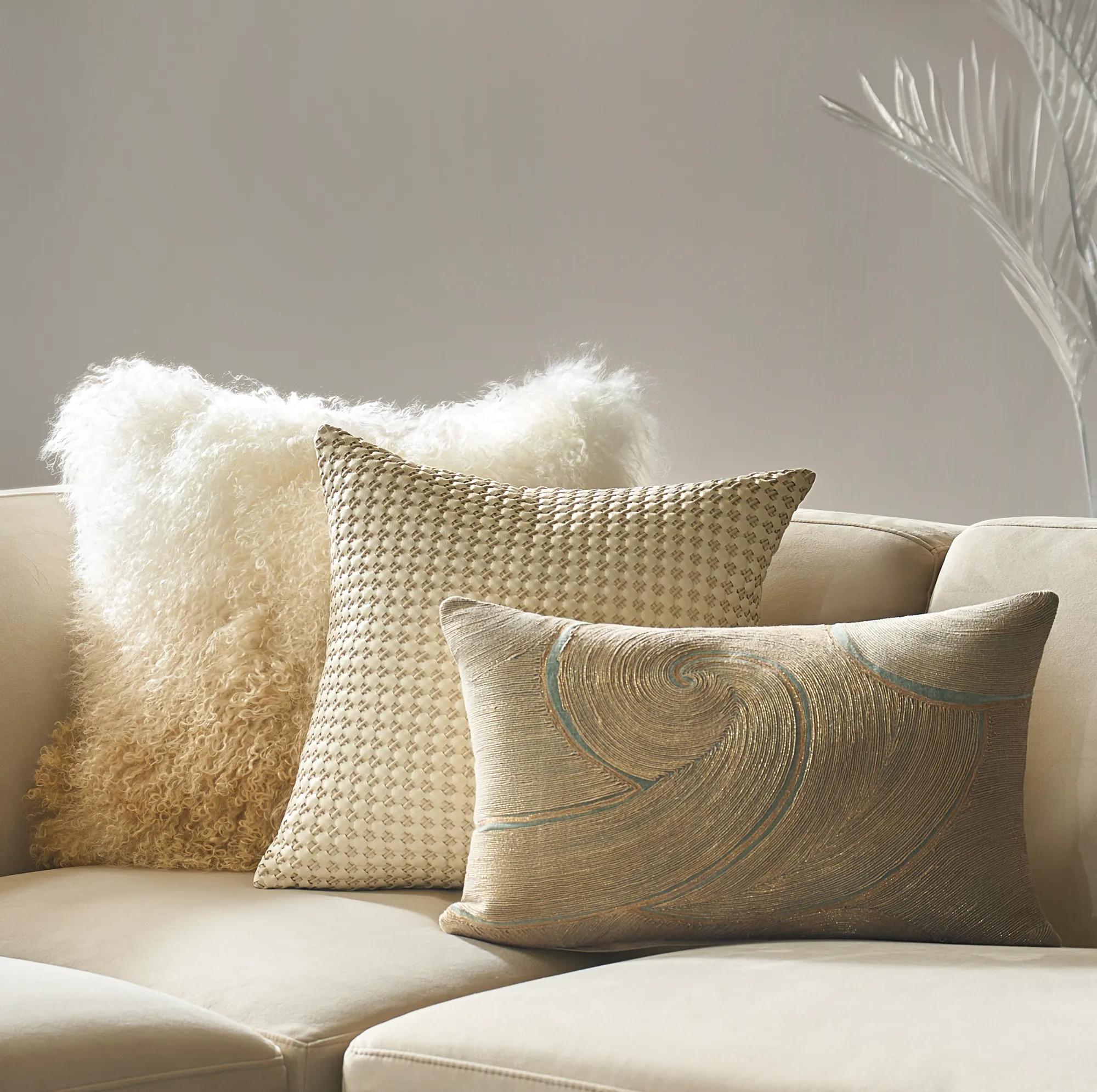 Mia Gold Ombre Mongolian Lamb Fur Pillow 22" x 22"