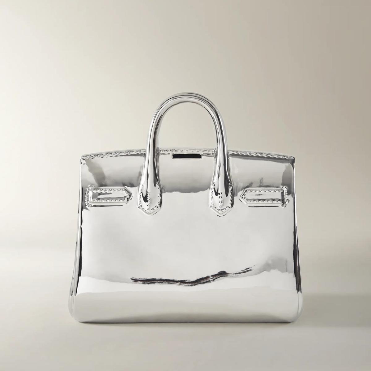 Handbag Silver Ceramic High Gloss Coin Bank Large